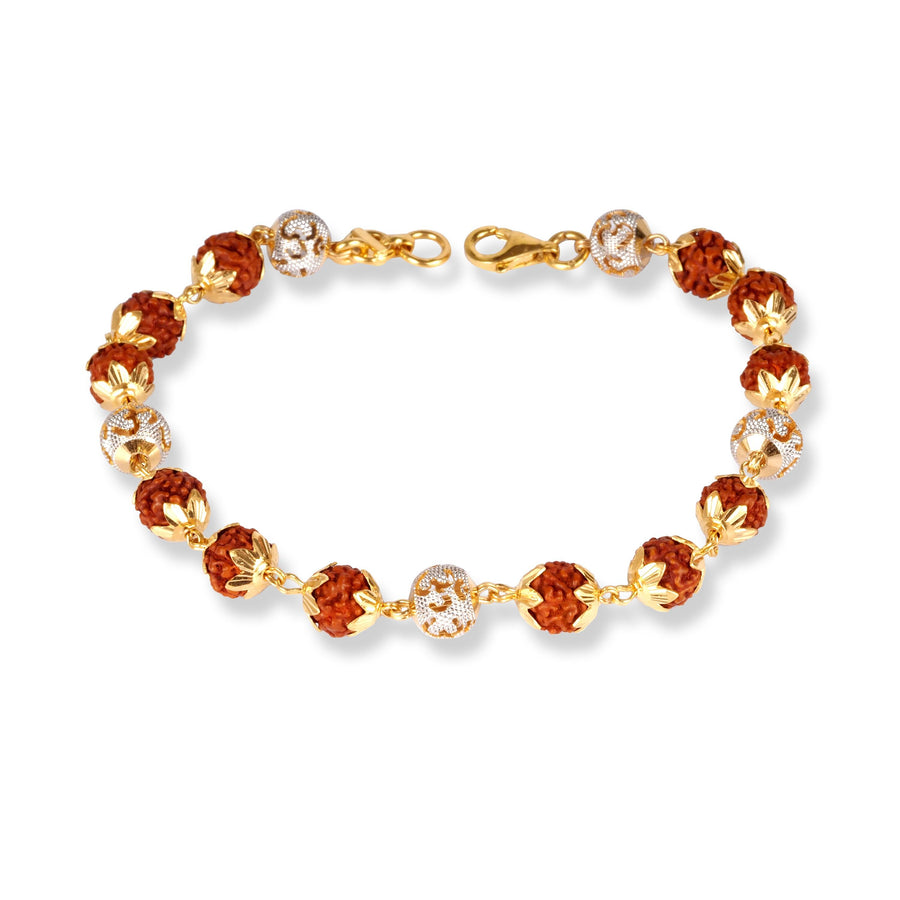 22ct Gold Rudraksh Bracelet with Diamond Cut Beads & Om Design GBR-8326