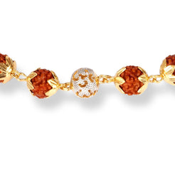 22ct Gold Rudraksh Bracelet with Diamond Cut Beads & Om Design GBR-8326 - Minar Jewellers