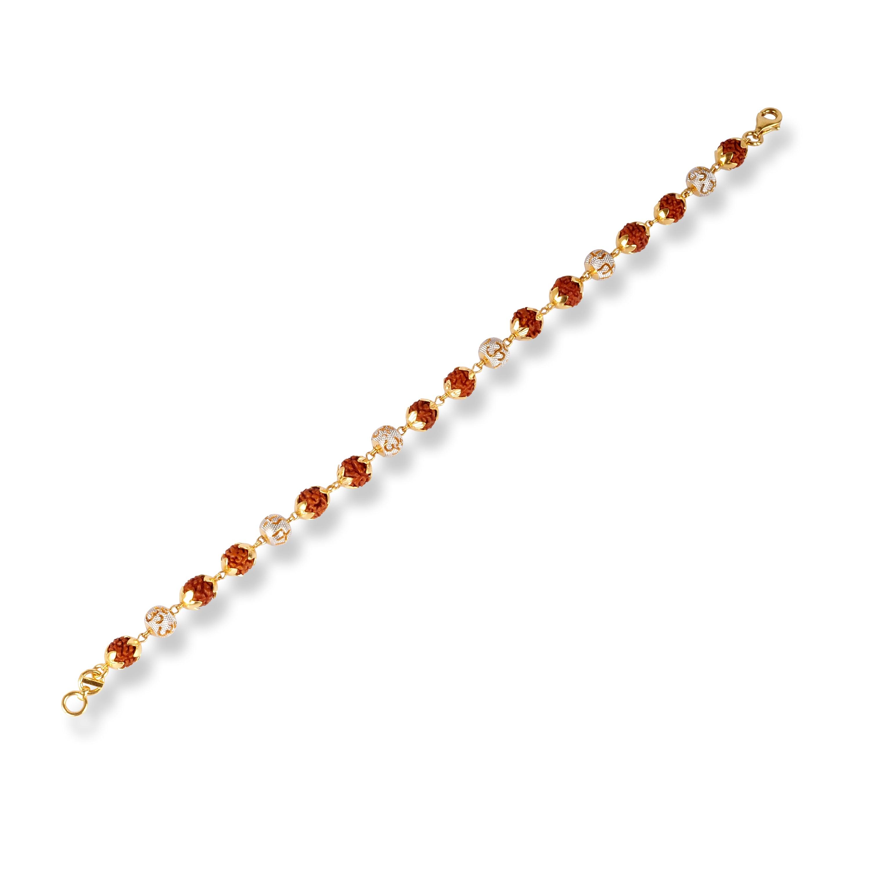 22ct Gold Rudraksh Bracelet with Diamond Cutting OM & Trishul Design GBR-8327 - Minar Jewellers