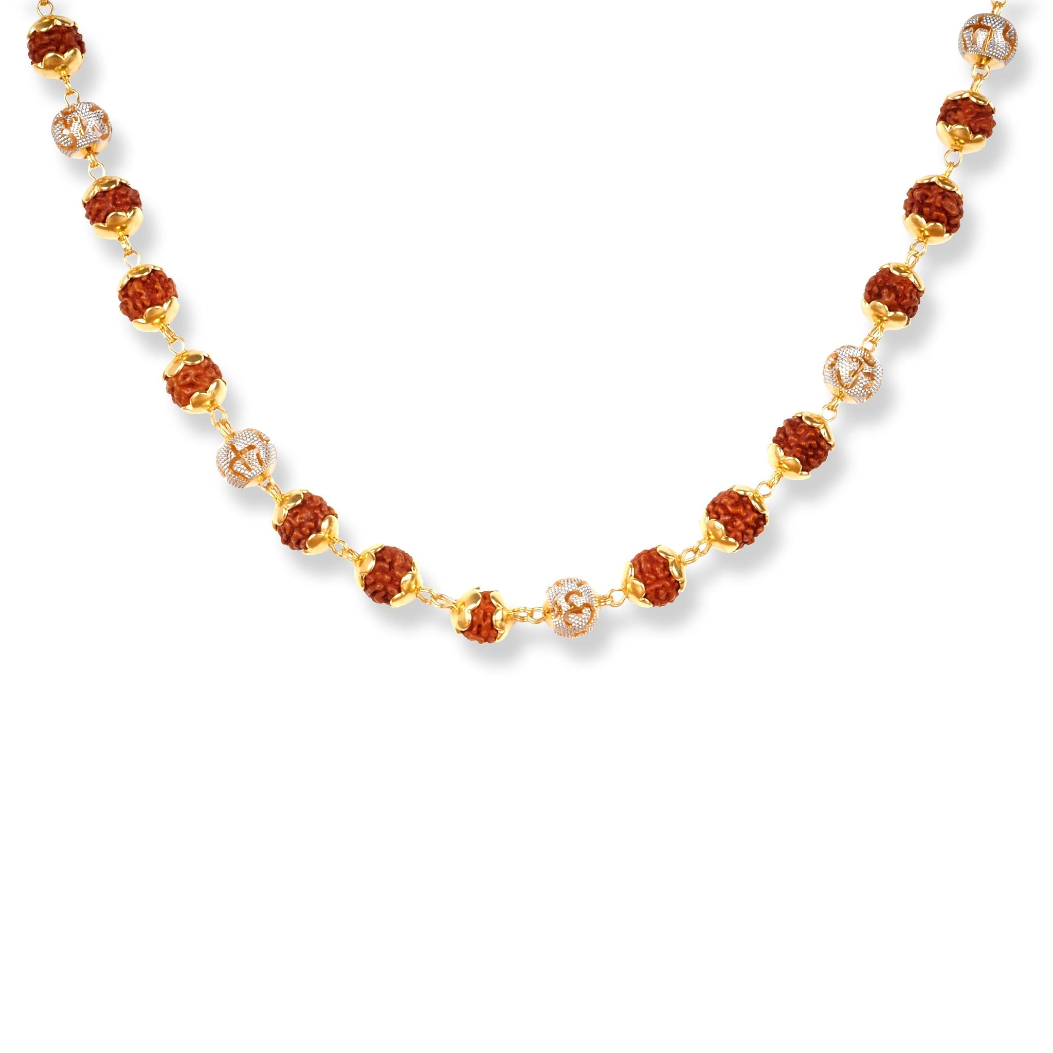 22ct Gold Rudraksh Mala with Diamond Cut Beads & OM Design N-7895