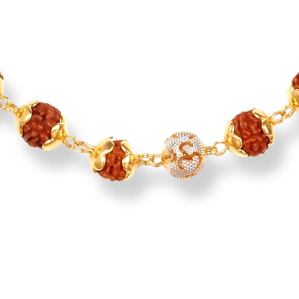 22ct Gold Rudraksh Mala with Diamond Cut Beads & OM Design N-7895