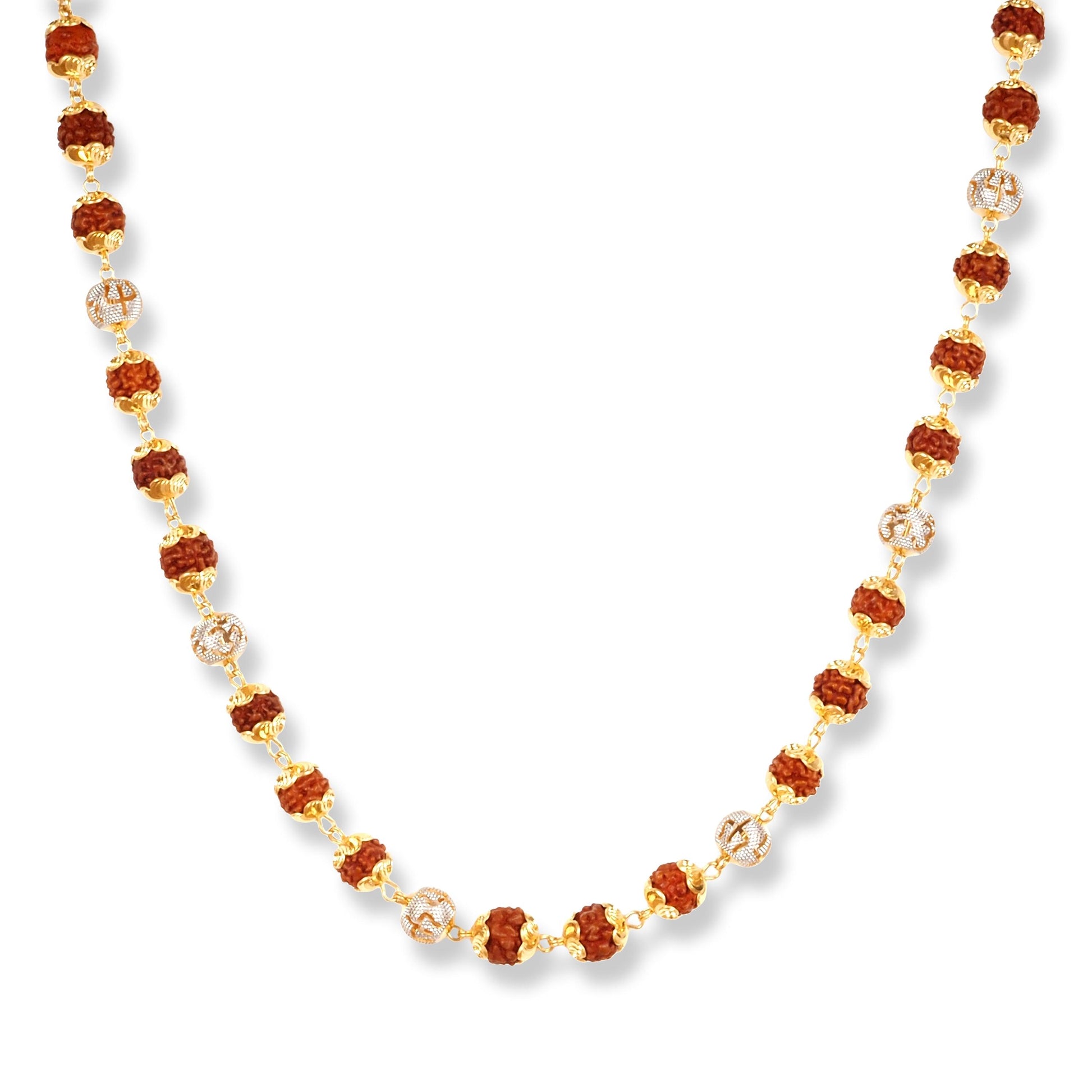 22ct Gold Rudraksh Mala with Diamond Cut Beads, OM & Trishul Design N-7894 - Minar Jewellers