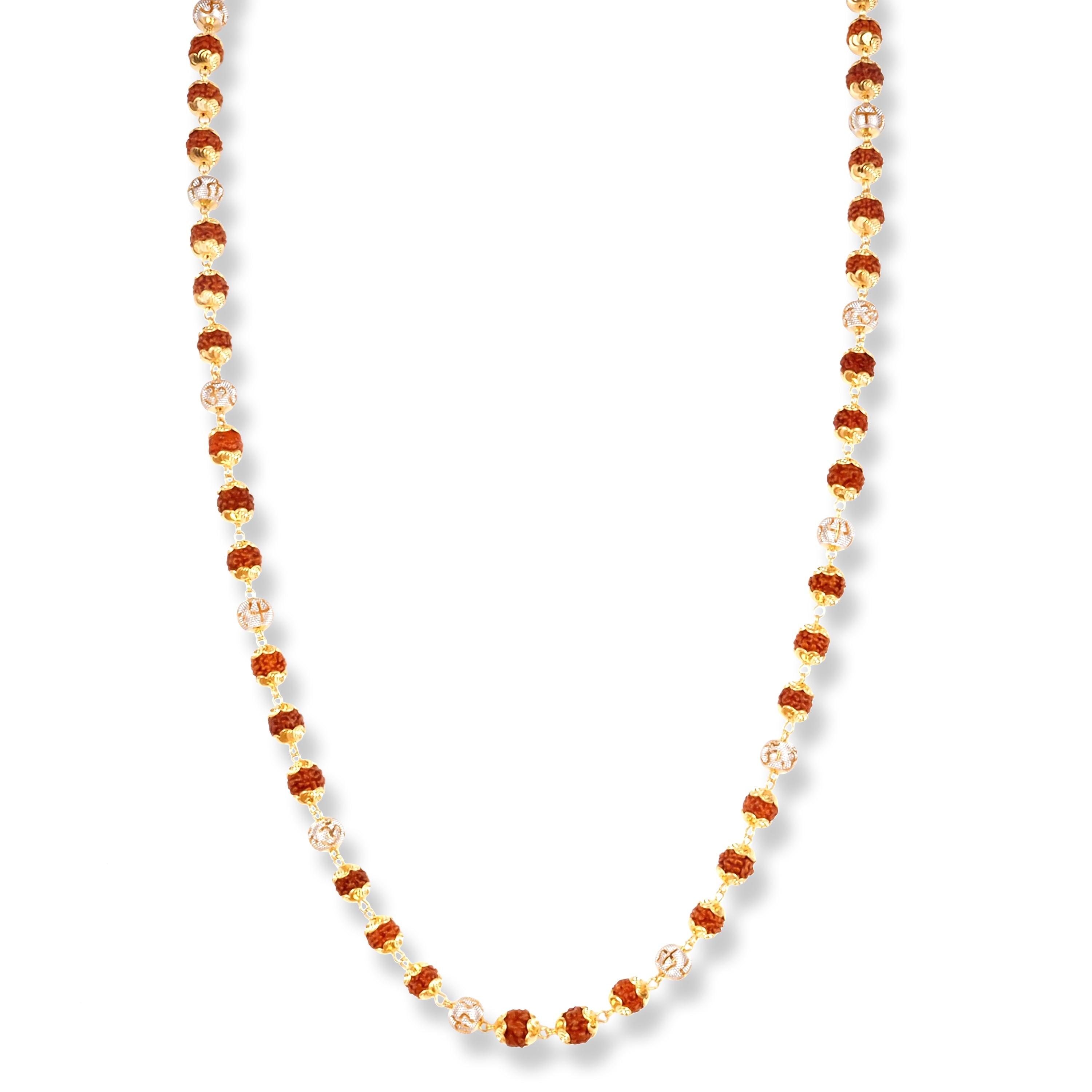 22ct Gold Rudraksh Mala with Diamond Cut Beads, OM & Trishul Design N-7894 - Minar Jewellers