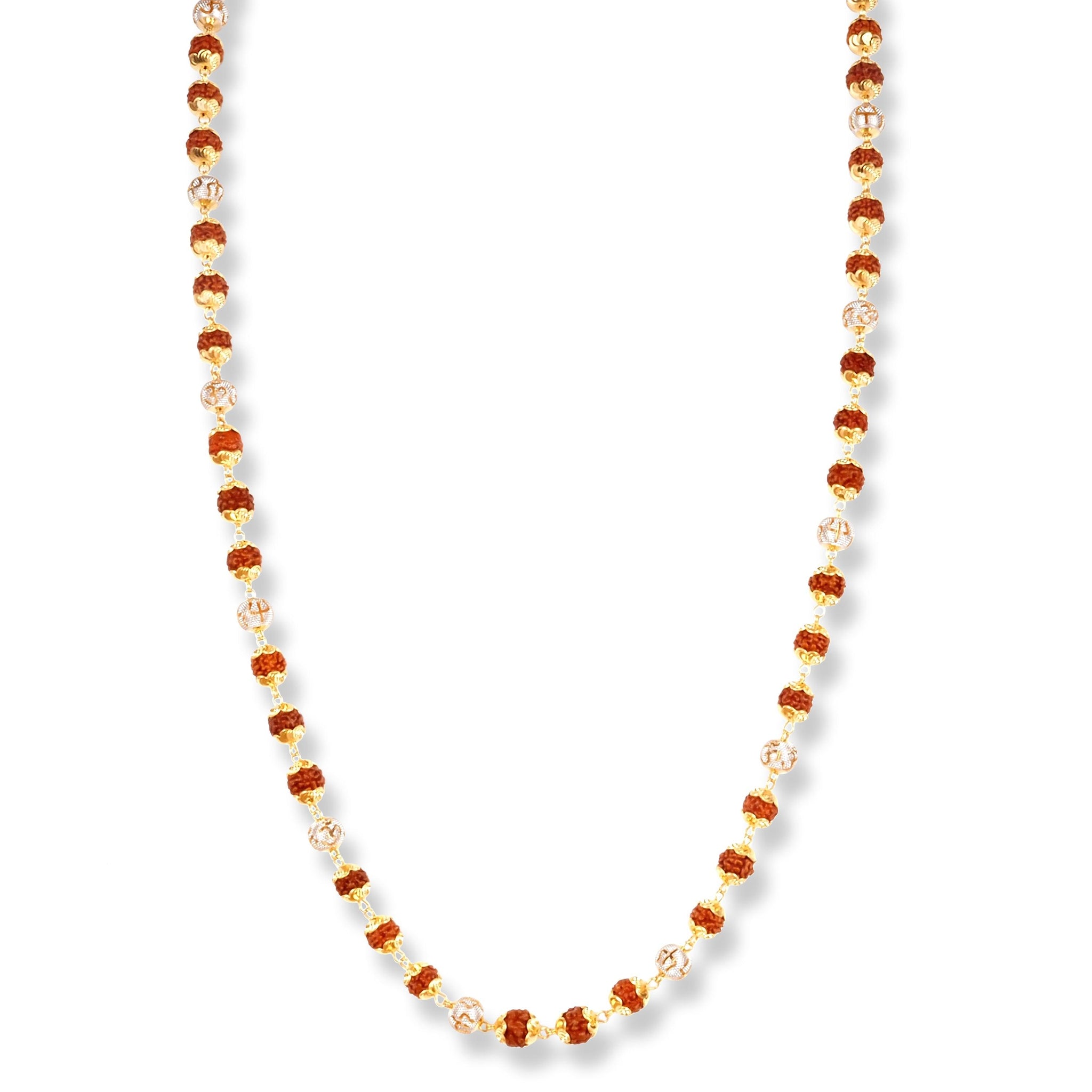 22ct Gold Rudraksh Mala with Diamond Cut Beads, OM & Trishul Design N-7894