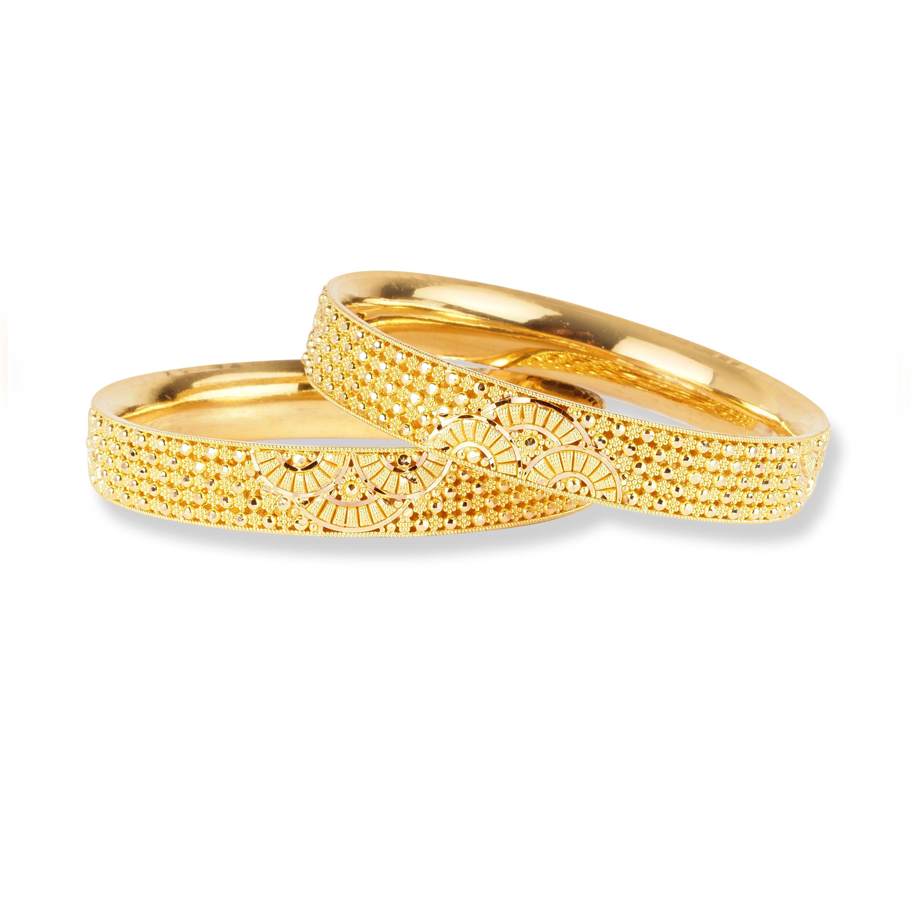 22ct Indian Gold Set of Two Bangles with Filigree Work in Comfort Fit Finish B-8548 - Minar Jewellers