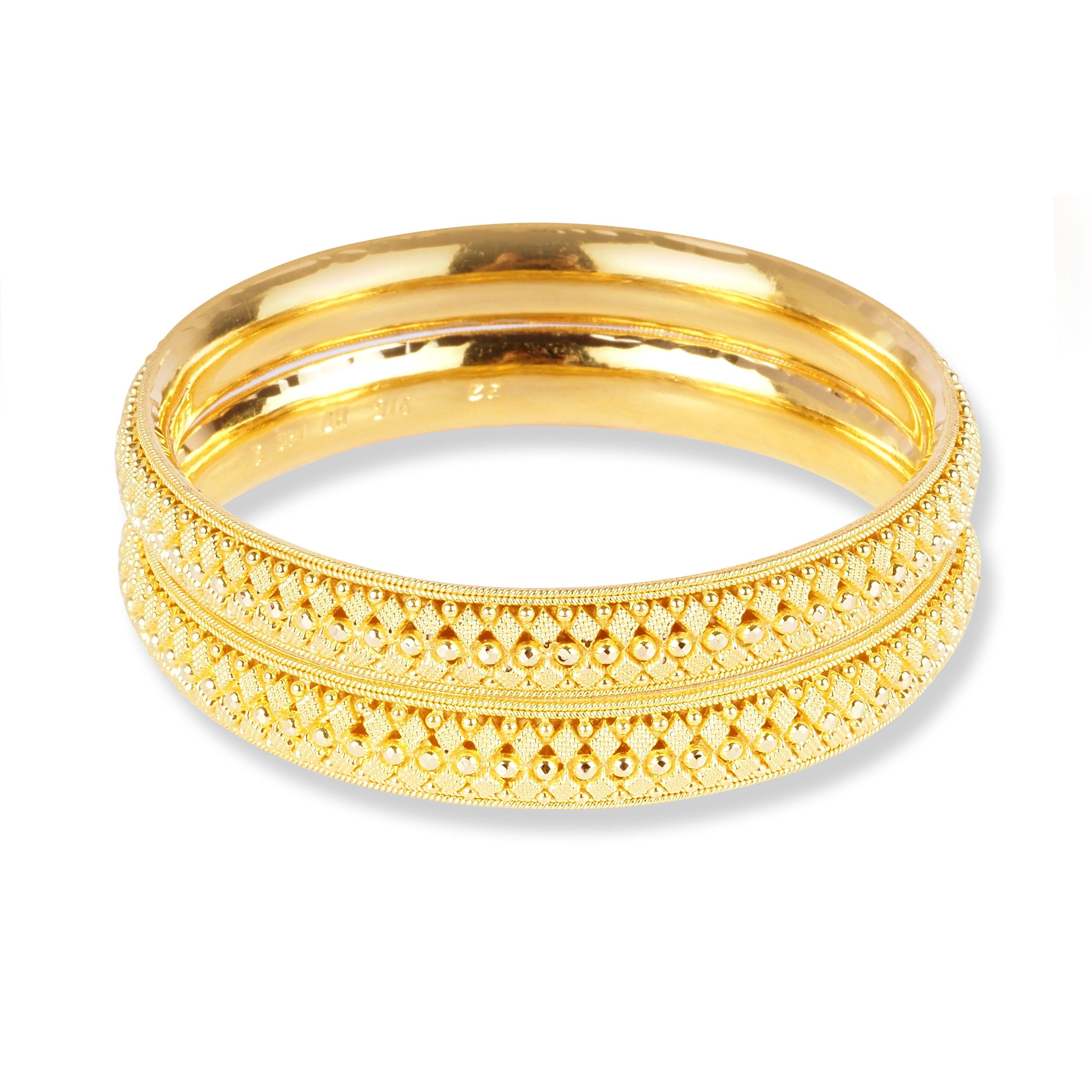 22ct Gold Set of Two Bangles with Filigree Work in Comfort Fit Finish B-8547 - Minar Jewellers