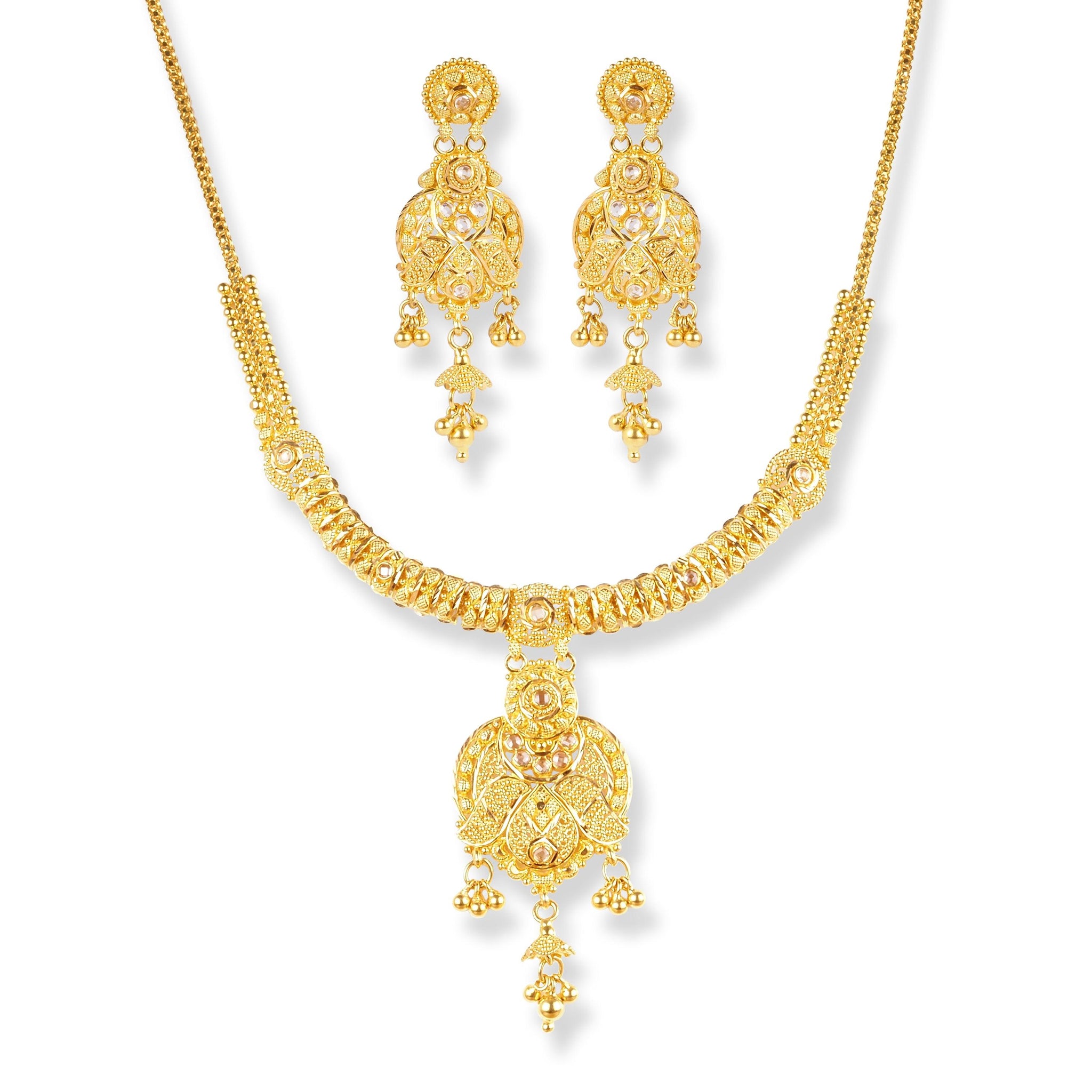 22ct Gold Set with Cubic Zirconia Stones (Necklace + Earrings) NE-5948