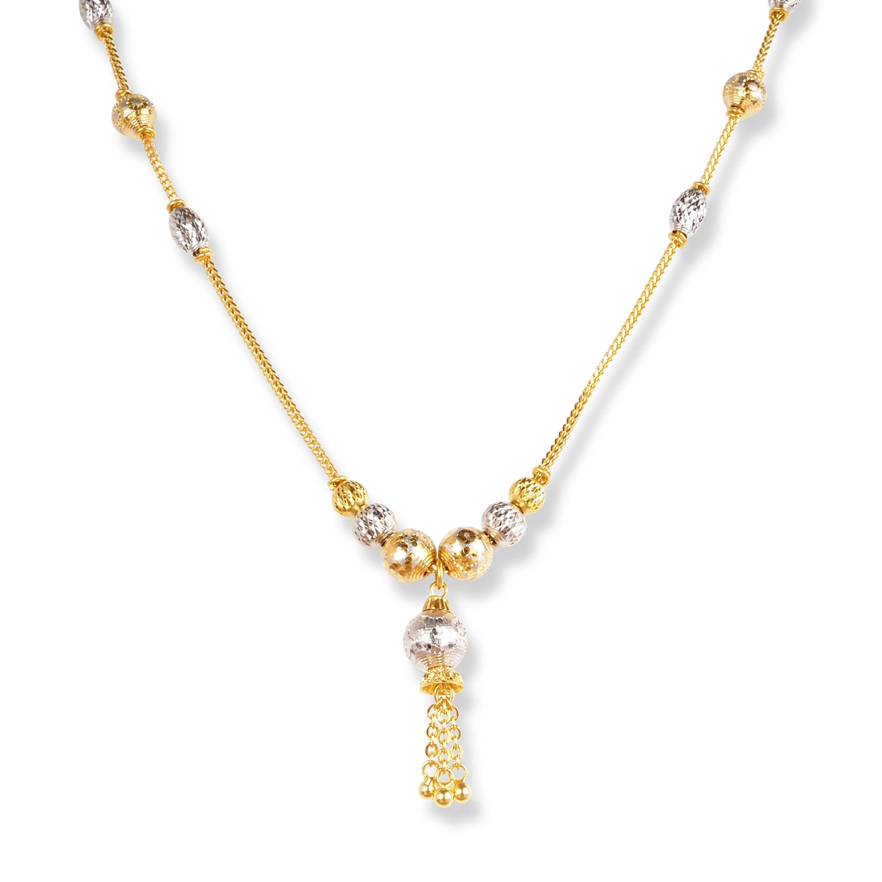 22ct Gold Set with Diamond Cut and Rhodium Design NE-7643 - Minar Jewellers
