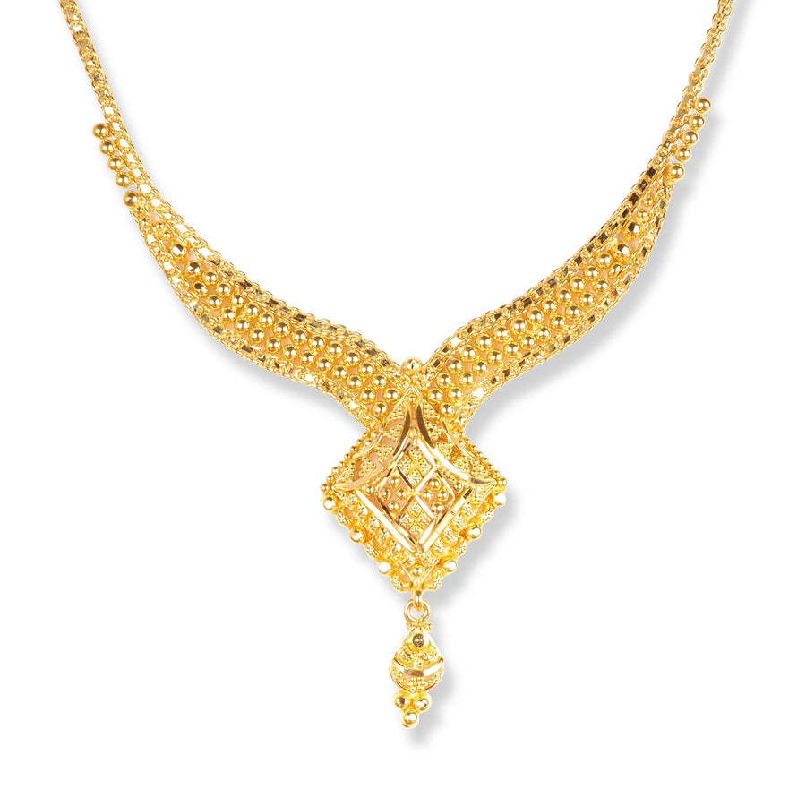 22ct Gold Necklace & Earring Suite with Filigree Work N-7918