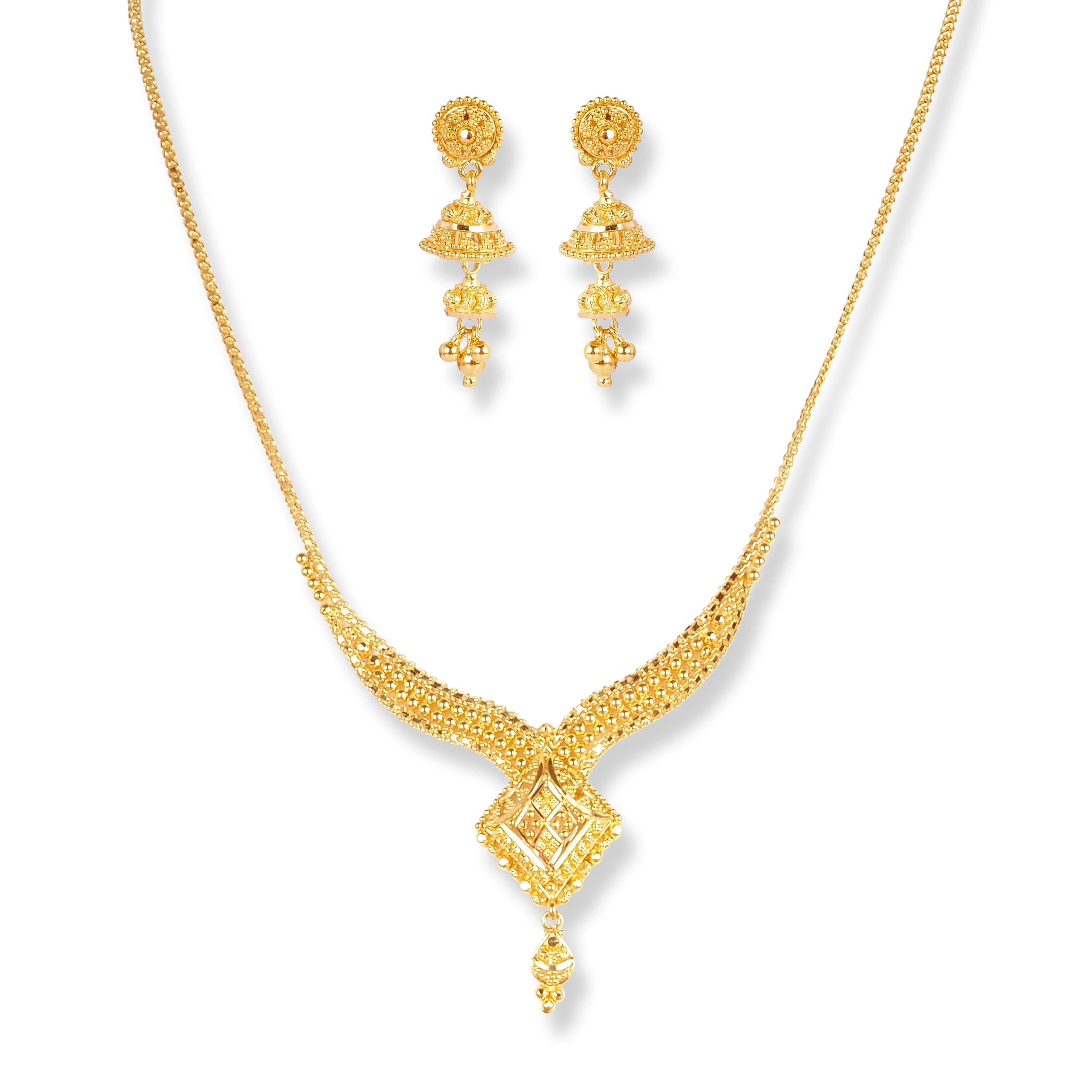 22ct Gold Necklace & Earring Suite with Filigree Work N-7918 - Minar Jewellers