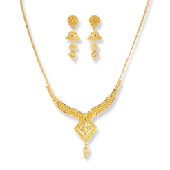 22ct Gold Necklace & Earring Suite with Filigree Work N-7918 - Minar Jewellers