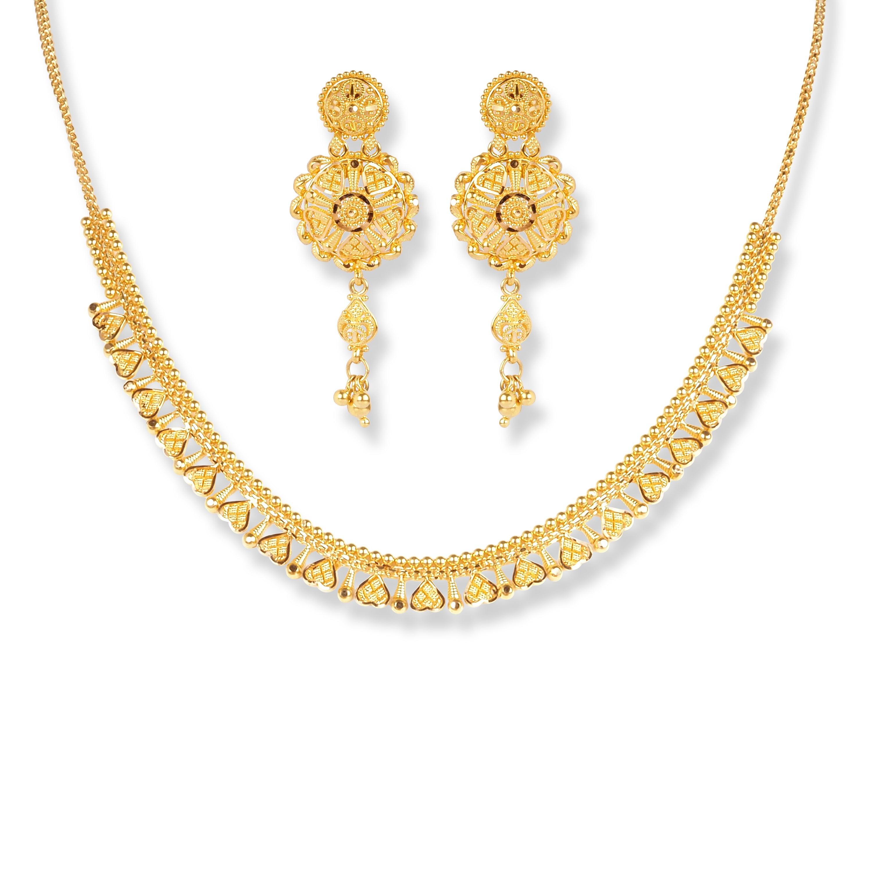 22ct Gold Set with Filigree Work & Heart Design N-7903 - Minar Jewellers