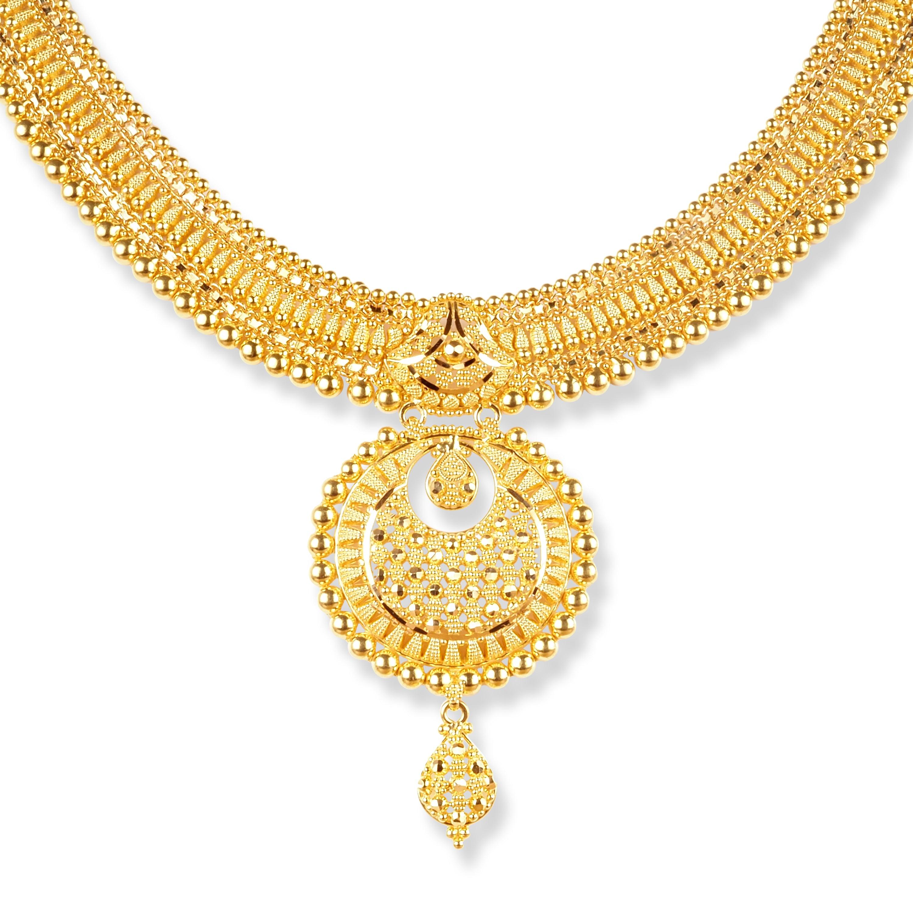 22ct Gold Set with Filigree Work (Necklace + Drop Earrings) N-8169 E-8169 - Minar Jewellers
