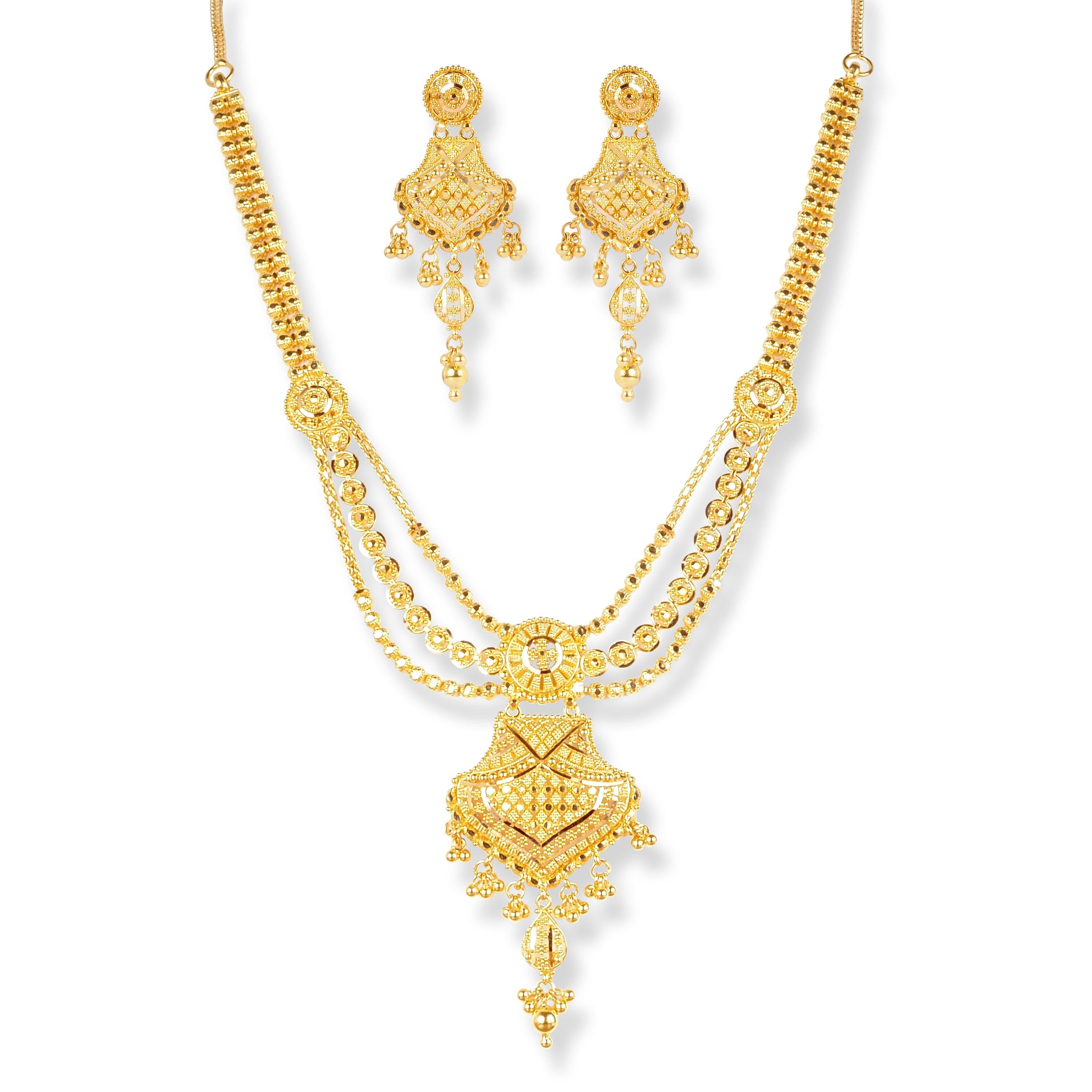22ct Gold Set with Filigree Work (Necklace + Earrings) N-7876 E-7876 - Minar Jewellers