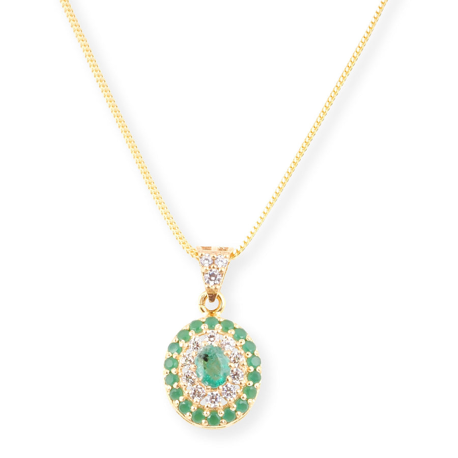 22ct Gold Set with Green and Cubic Zirconia Stones (Pendant + Chain + Earrings) PE-8009