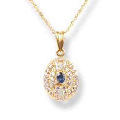 22ct Gold Set with White & Blue Cubic Zirconia Stones (Pendant + Chain + Stud Earrings) - Minar Jewellers