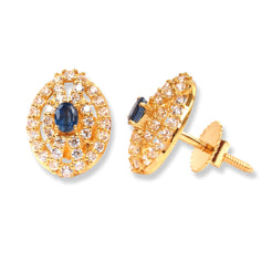 22ct Gold Set with White & Blue Cubic Zirconia Stones (Pendant + Chain + Stud Earrings) - Minar Jewellers