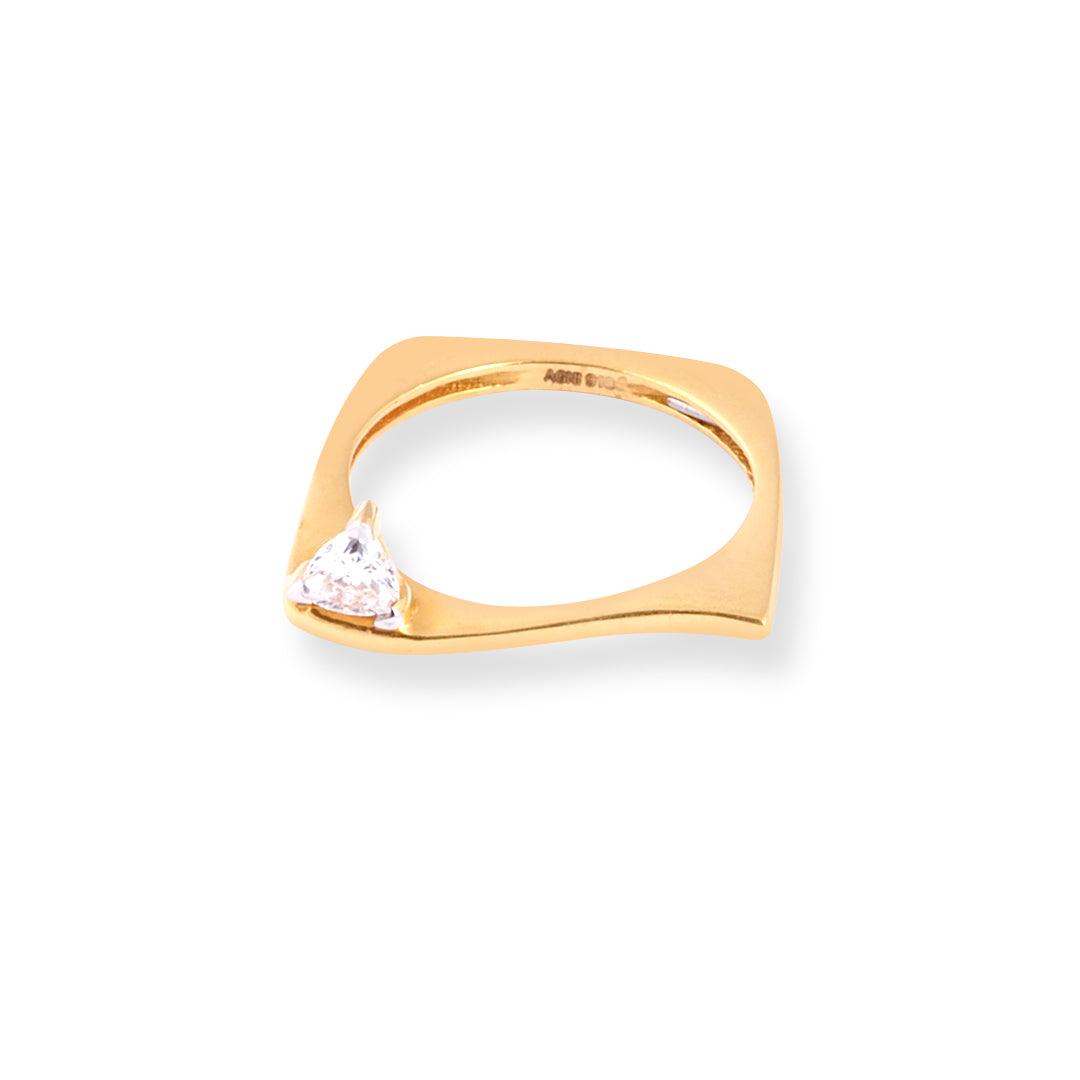 22ct Gold Square Band Dress Ring with Solitaire Swarovski Zirconia LR-7092