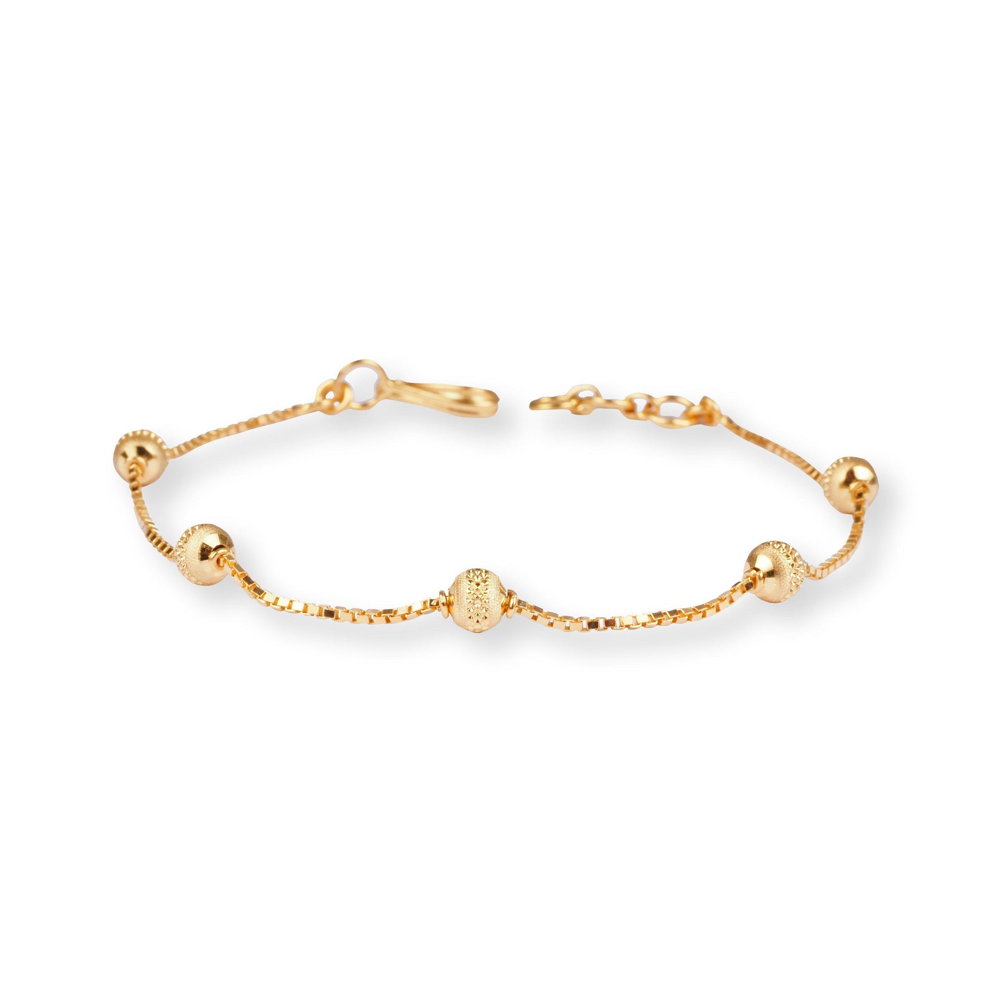 22ct Yellow Gold Bracelet with Diamond Cut Beads and Hook Clasp LBR-8495 - Minar Jewellers