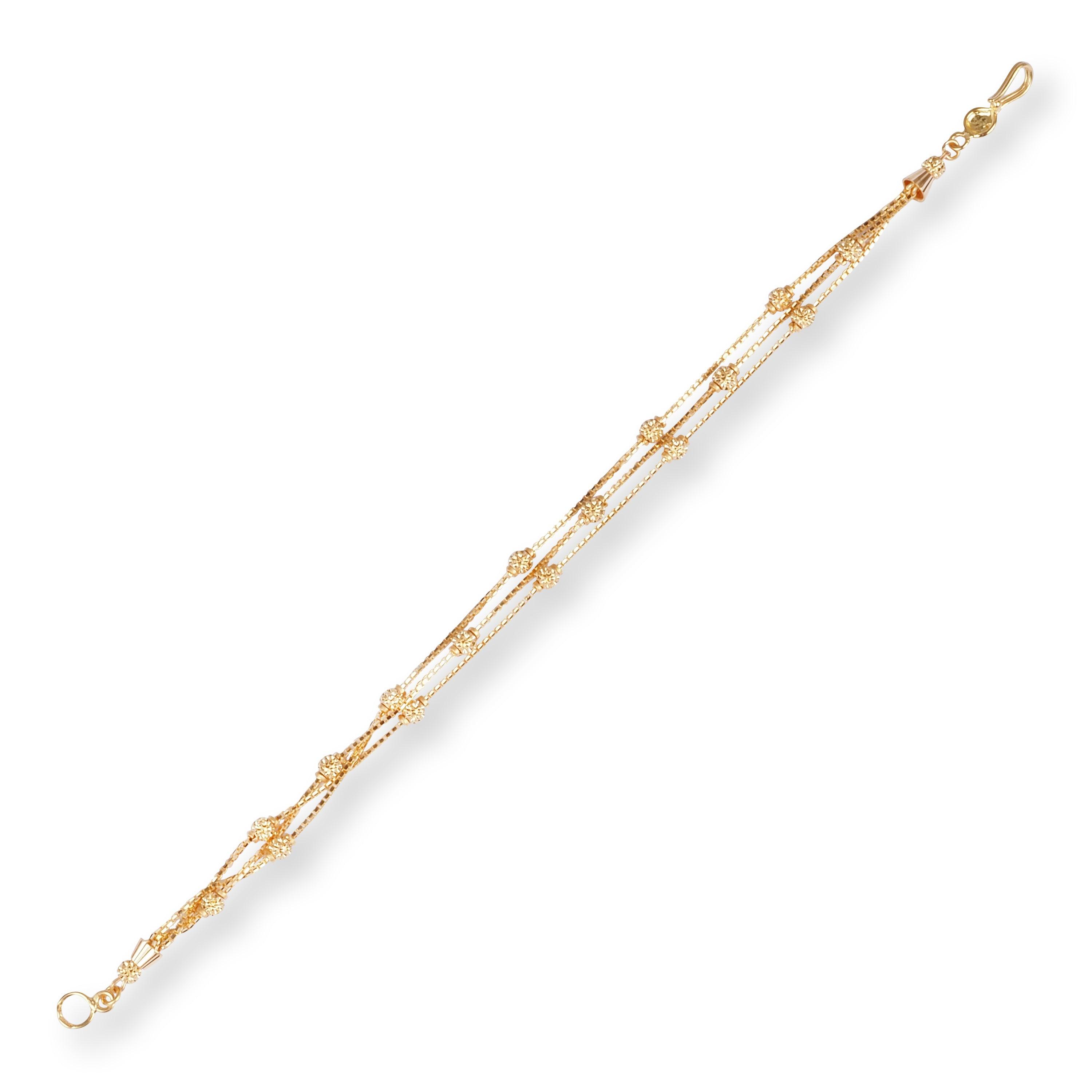 22ct Gold Three Row Bracelet with Diamond Cut Beads and Hook Clasp LBR-8493 - Minar Jewellers