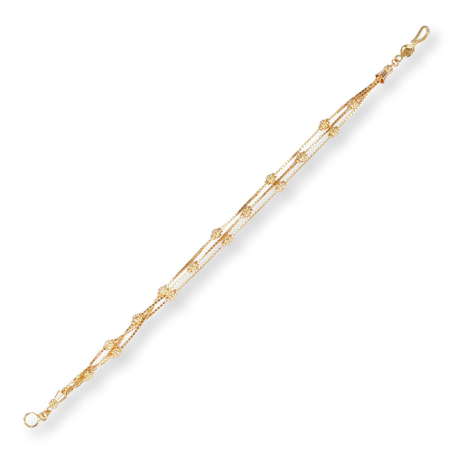 22ct Gold Three Row Bracelet with Diamond Cut Beads and Hook Clasp LBR-8493