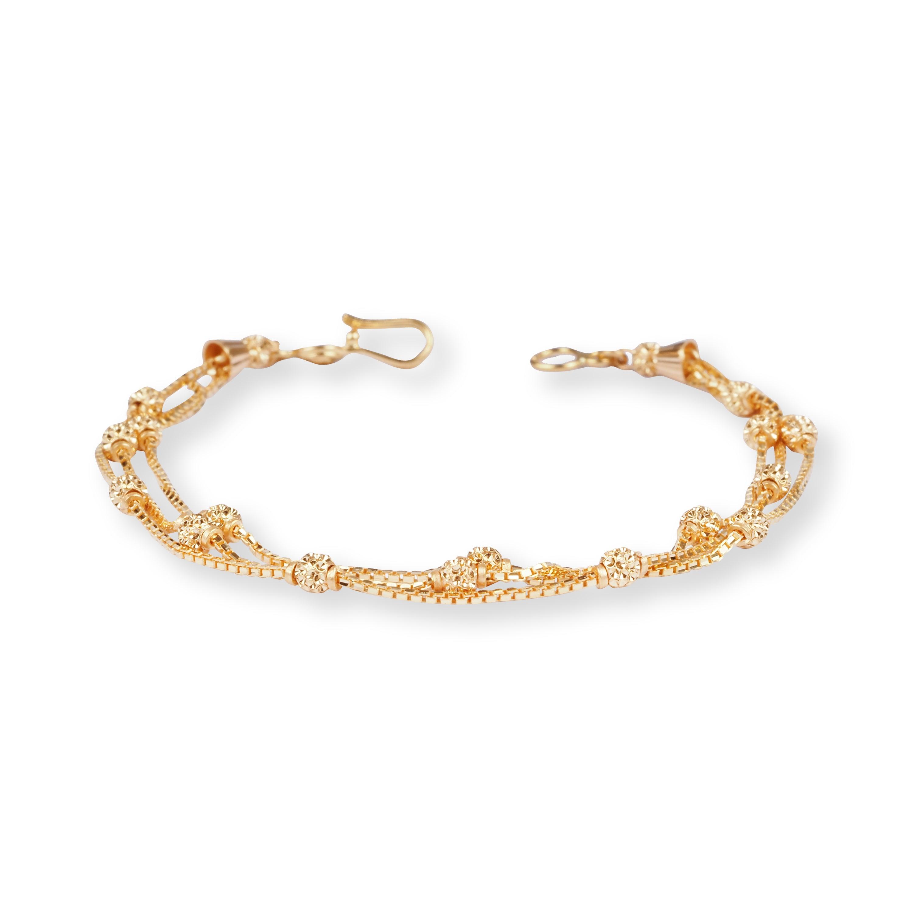 22ct Gold Three Row Bracelet with Diamond Cut Beads and Hook Clasp LBR-8493 - Minar Jewellers