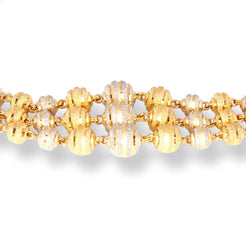 22ct Gold Three Row Ladies Bracelet with Rhodium Plated and Diamond Cut Beads & Hook Clasp LBR-7159 - Minar Jewellers