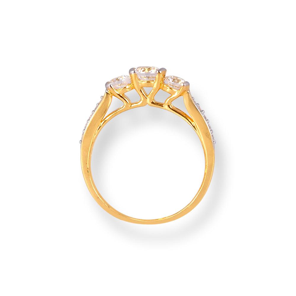 22ct Gold Trilogy Ring with Swarovski Zirconia Stones LR-6624 - Minar Jewellers