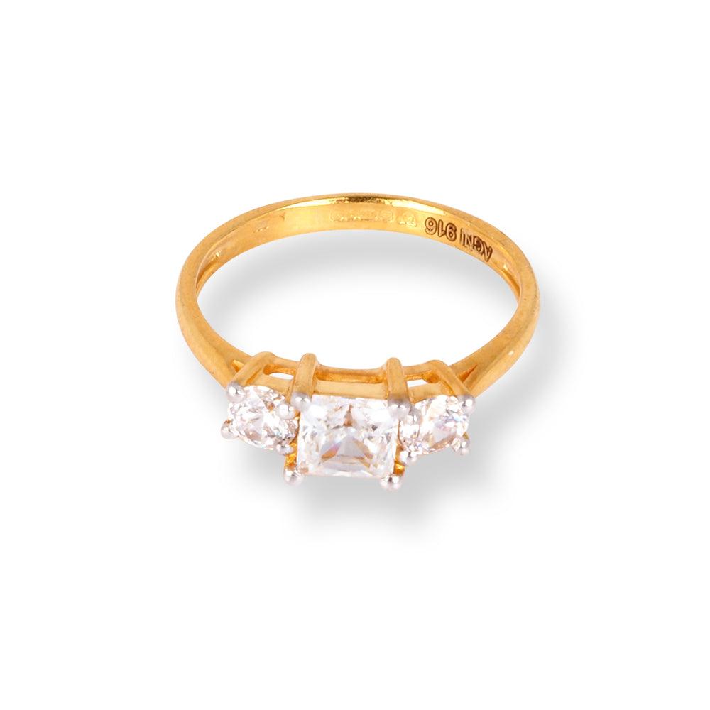 22ct Gold Trilogy Ring with Swarovski Zirconia Stones LR-6626 - Minar Jewellers
