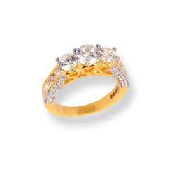 22ct Gold Trilogy Ring with Swarovski Zirconia Stones LR-6625 - Minar Jewellers