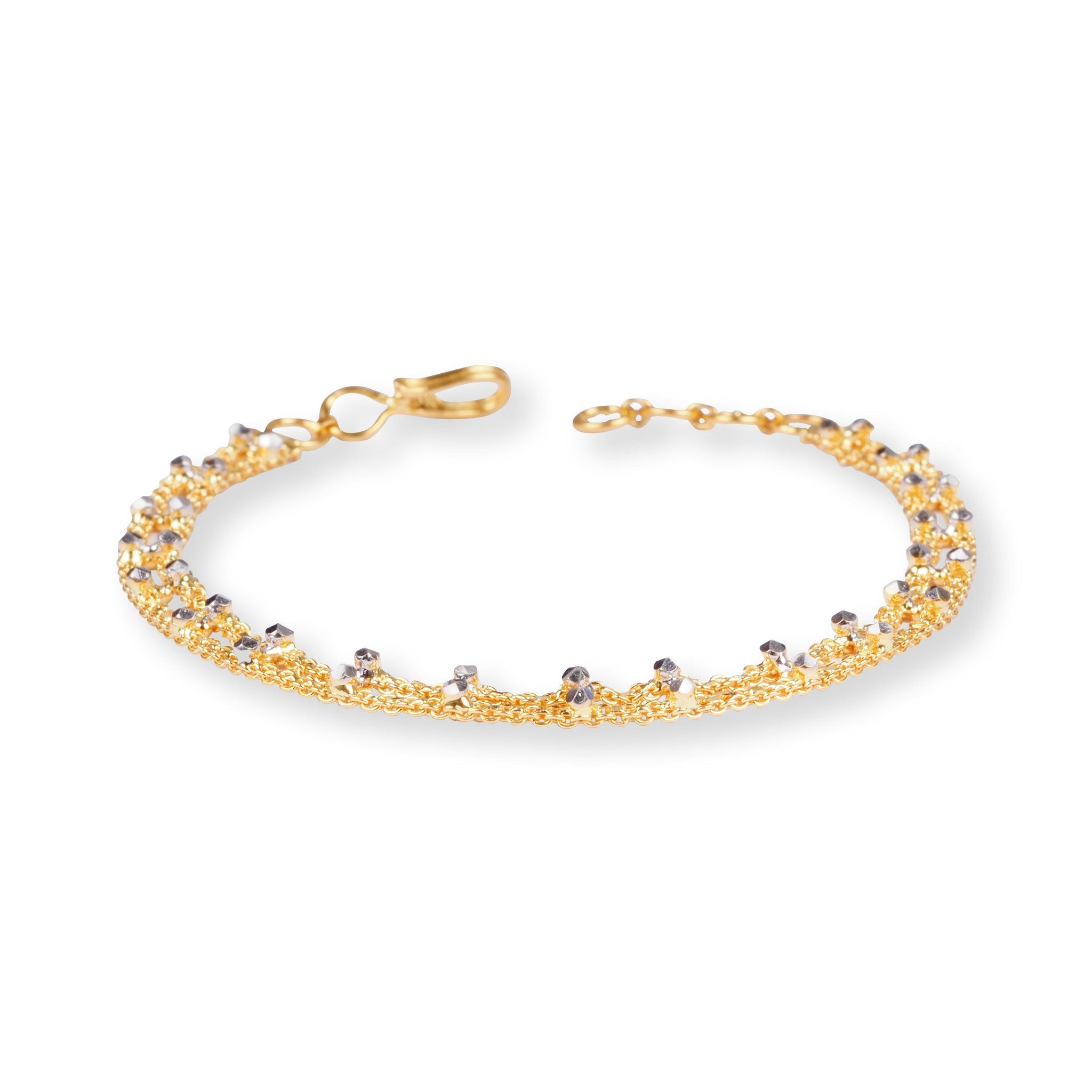 22ct Gold Two Row Bracelet with Diamond Cut Beads and Hook Clasp LBR-8496