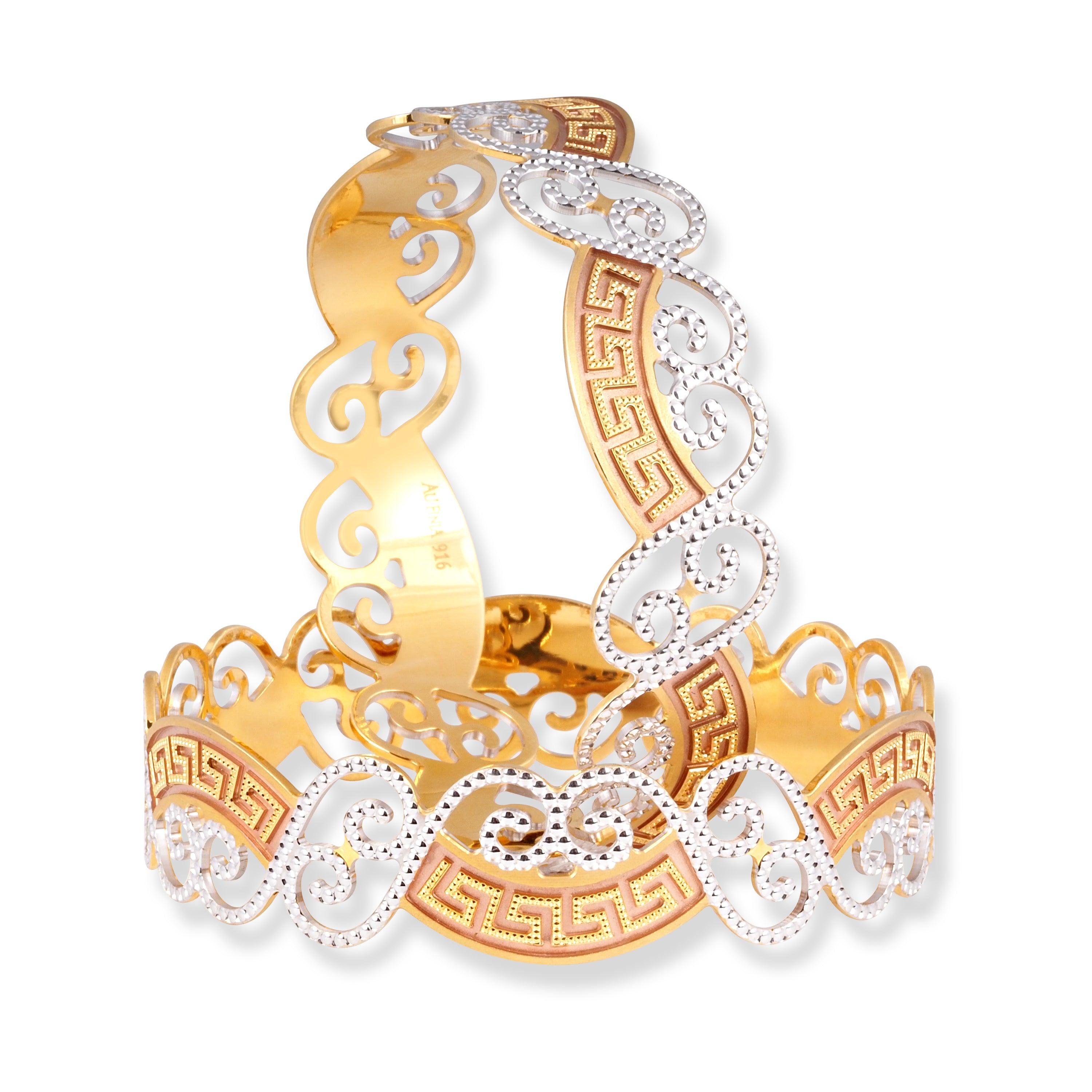 22ct Pair of Gold Bangles Rose Gold & White Gold Rhodium Plate Finish B-8558 - Minar Jewellers
