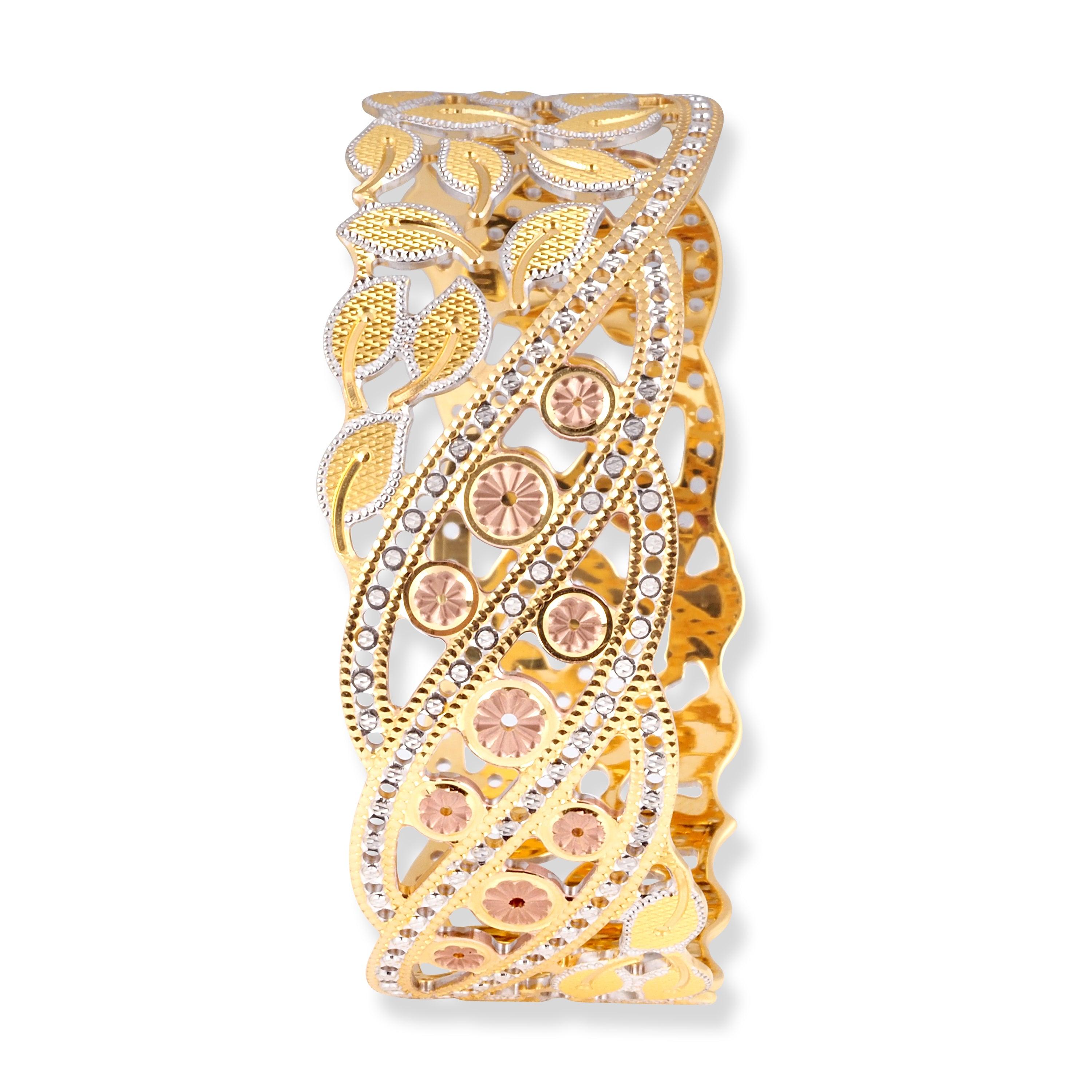 22ct Gold Bangle in Flower Pattern with Rose Gold & White Gold Rhodium Plate Finish B-8560 - Minar Jewellers