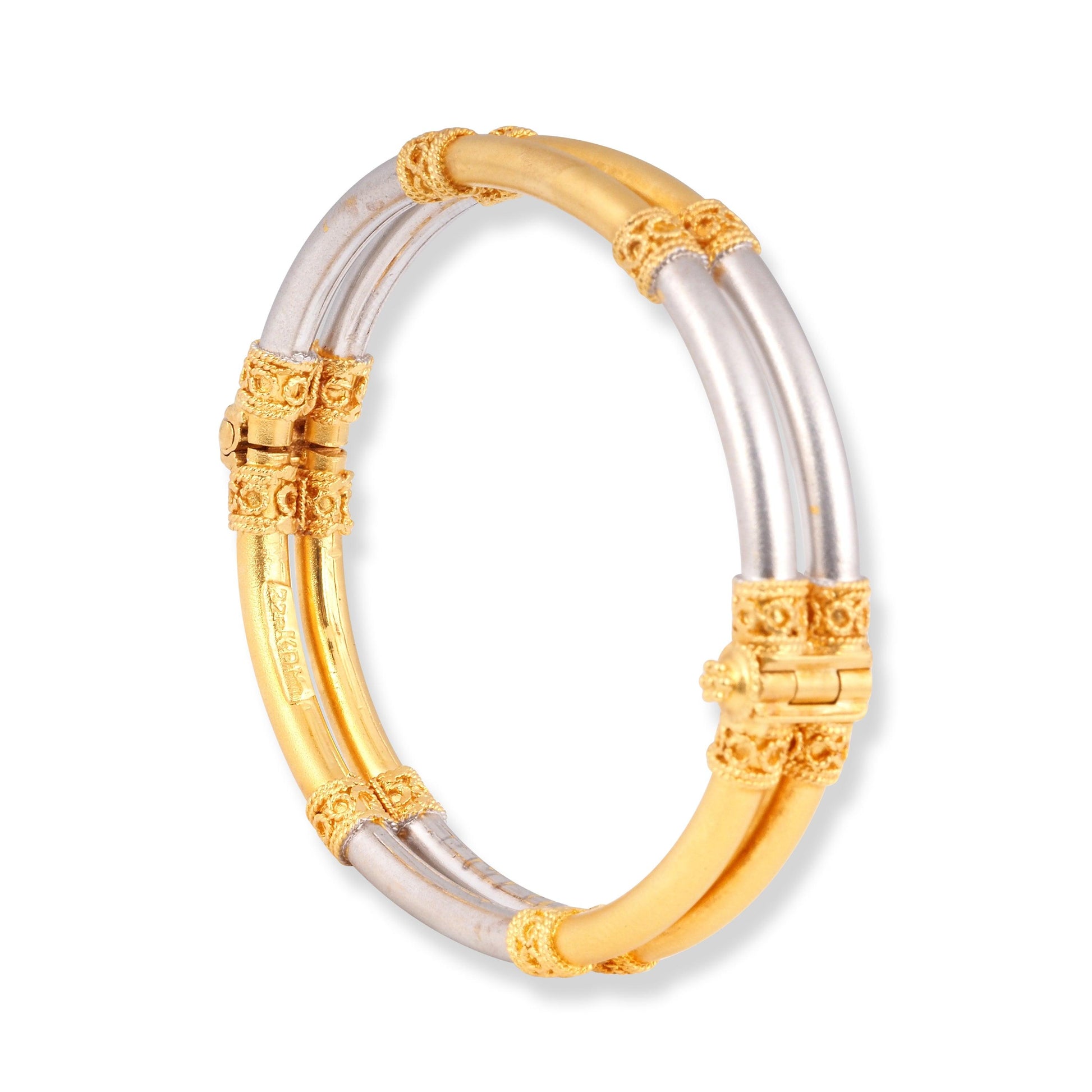 22ct Yellow Gold Openable Bangle with Rhodium Plating Design at Intervals B-8565 - Minar Jewellers