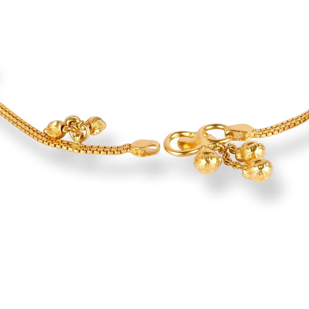 22ct Gold Anklet in Box Chain Design with Ghughri Charm with '' S '' Clasp A-8267
