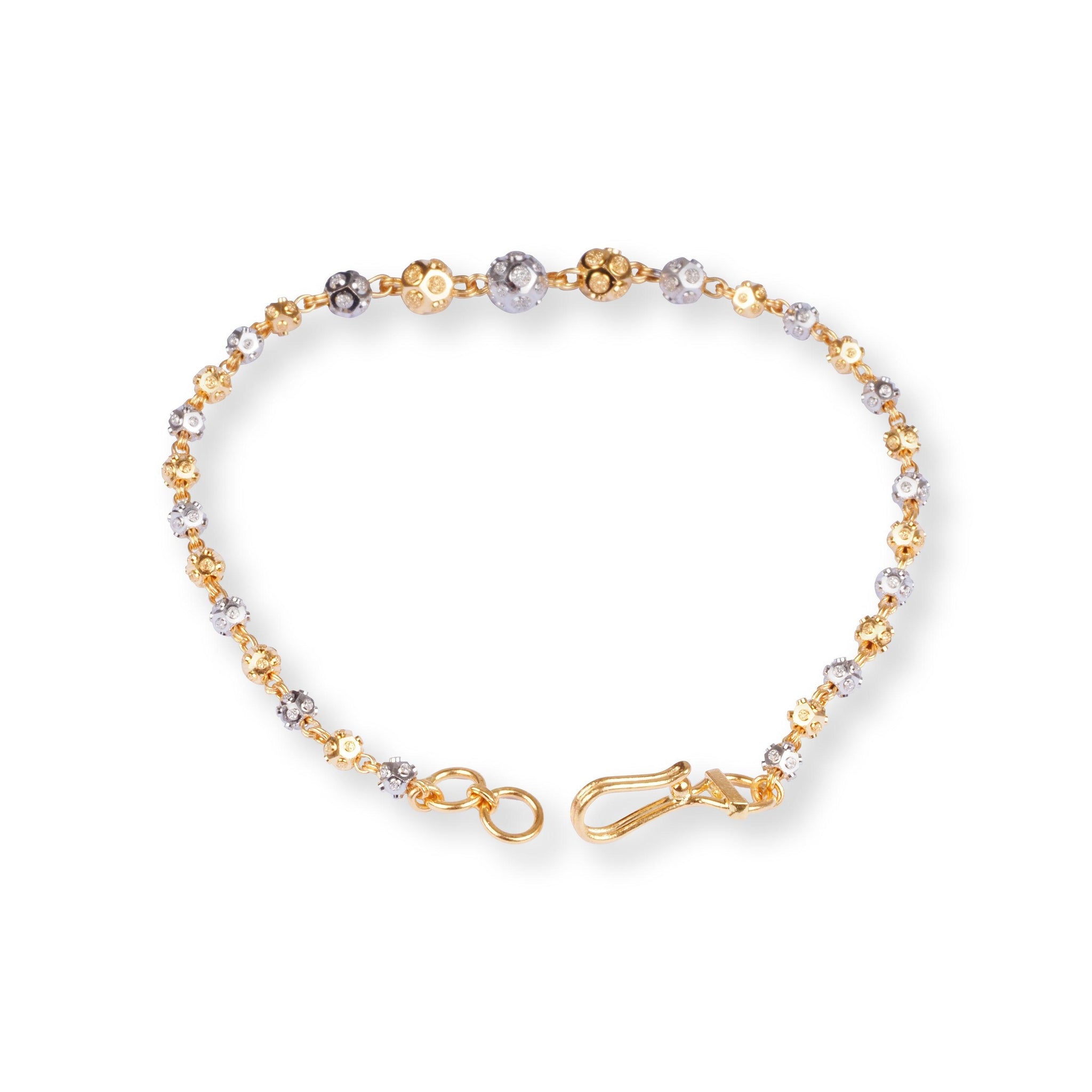 22ct Gold Bracelet with Diamond Cut Beads in Rhodium Design and Hook Clasp LBR-8498