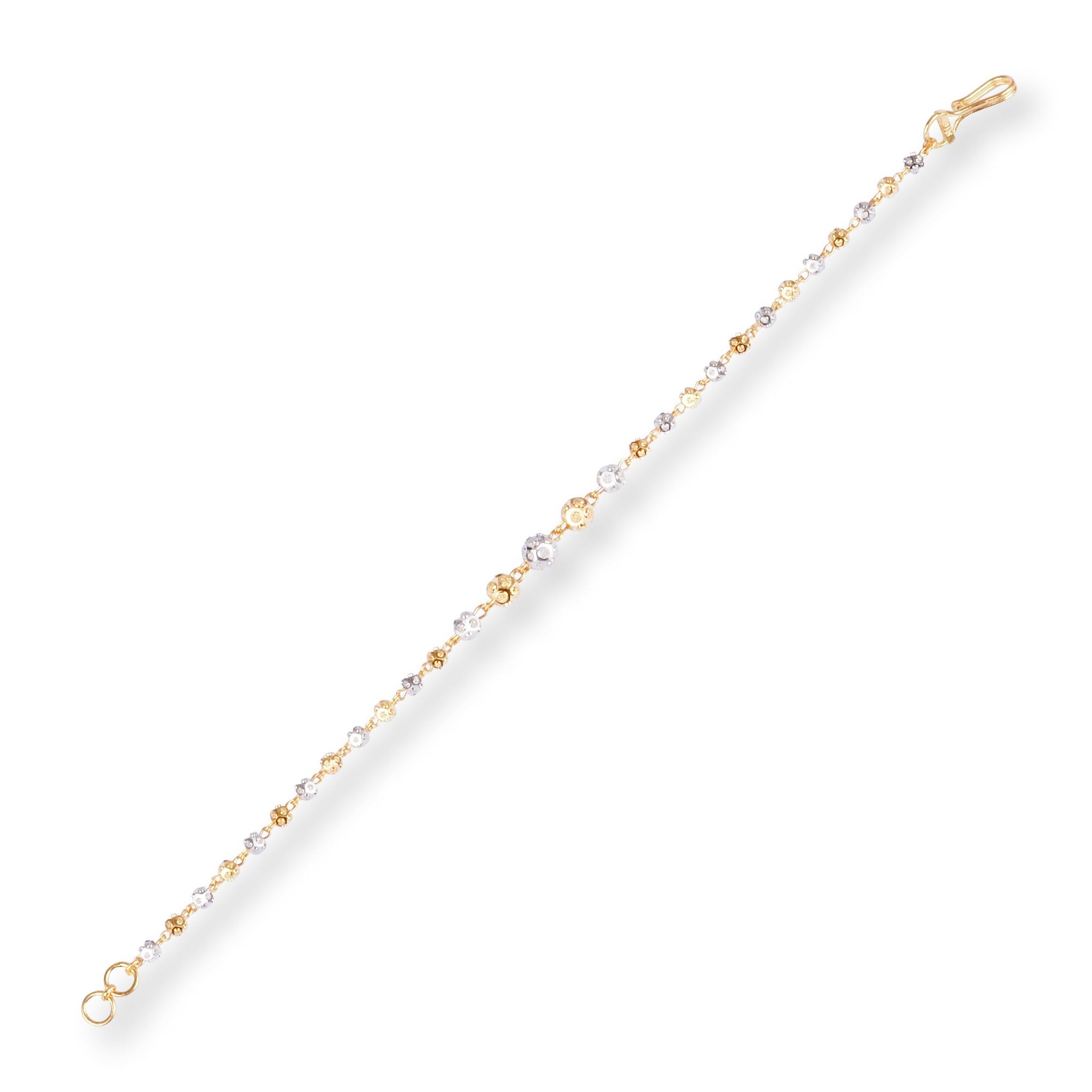 22ct Gold Bracelet with Diamond Cut Beads in Rhodium Design and Hook Clasp LBR-8498