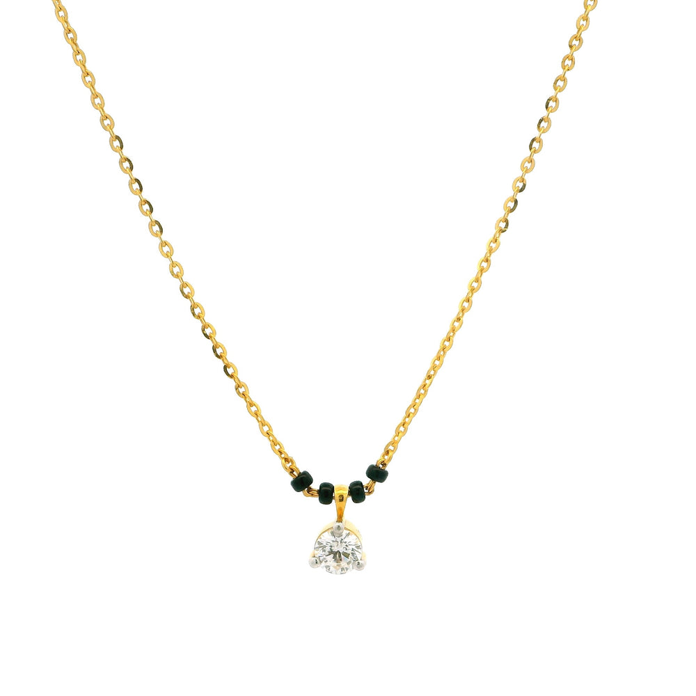 22ct Gold Elegant Mangalsutra with Black Beads and Round Cubic Zirconia
