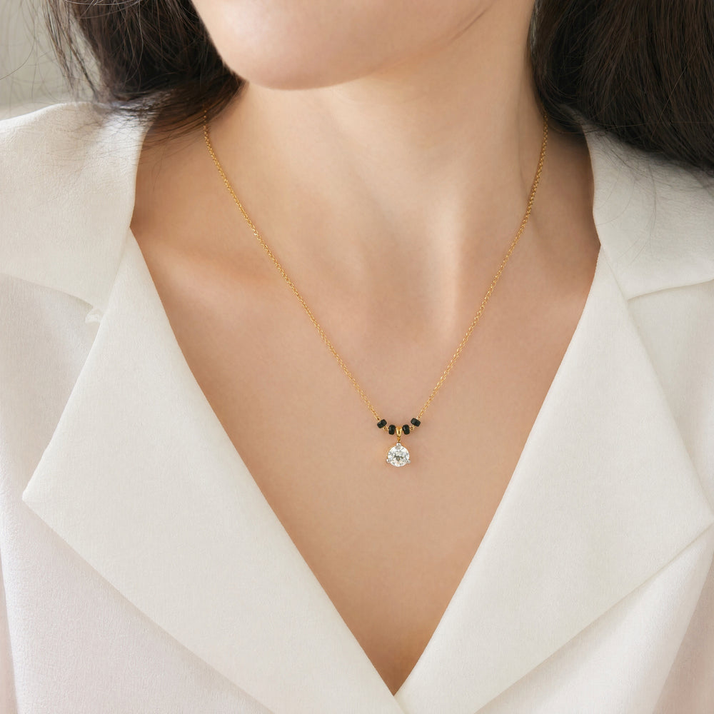 22ct Gold Elegant Mangalsutra with Black Beads and Round Cubic Zirconia