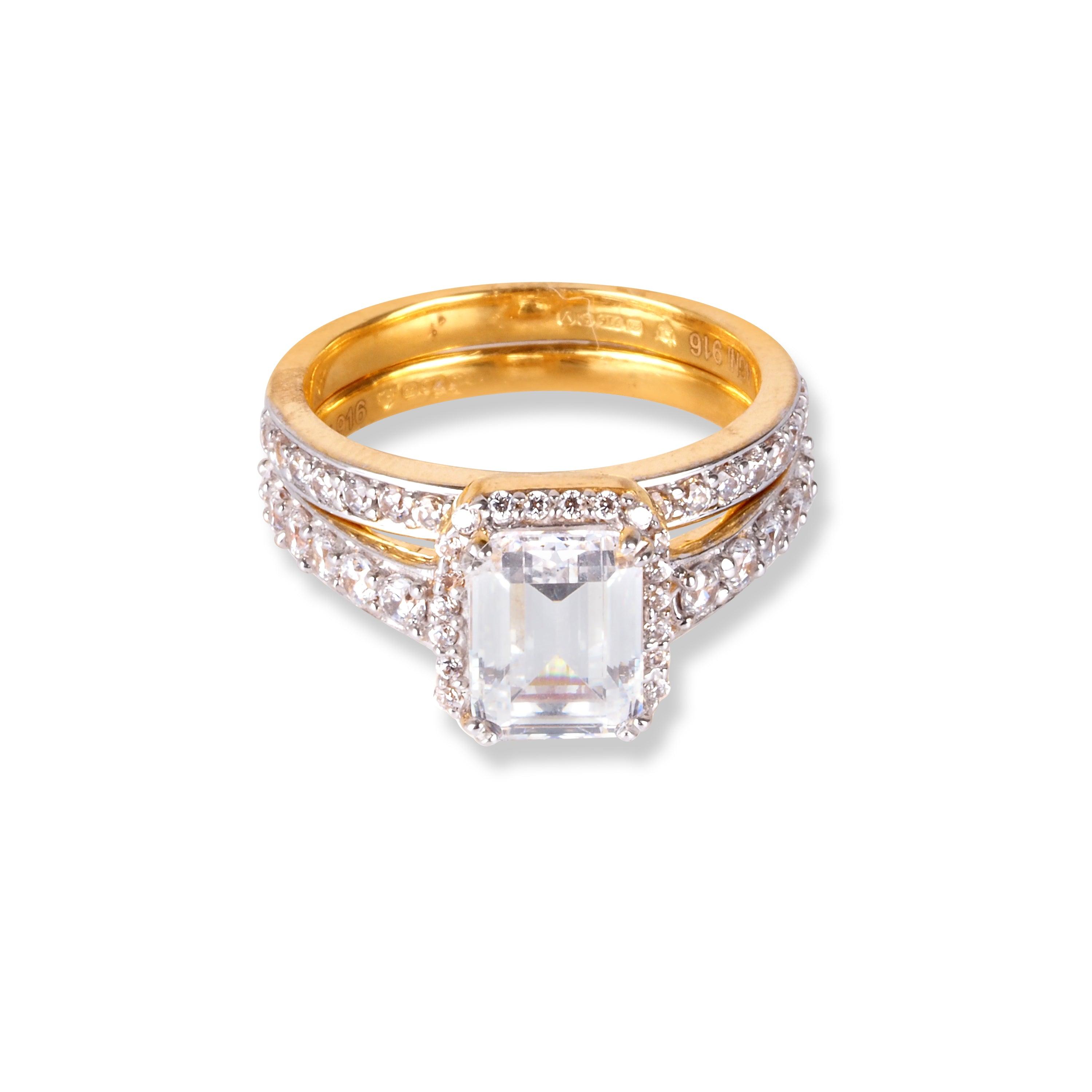 22ct Gold Engagement Ring and Wedding Band Set with Swarovski Zirconia Stones LR-6634 - Minar Jewellers