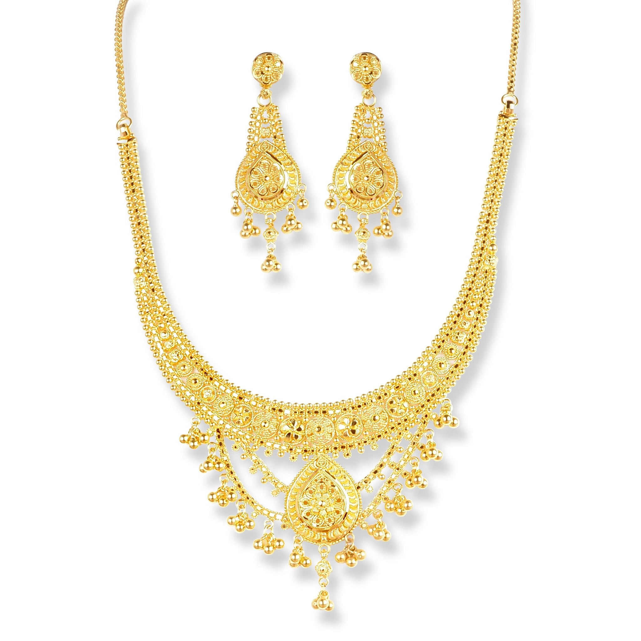 22ct Gold Filigree work Design Set with Beaded Drops N-7925