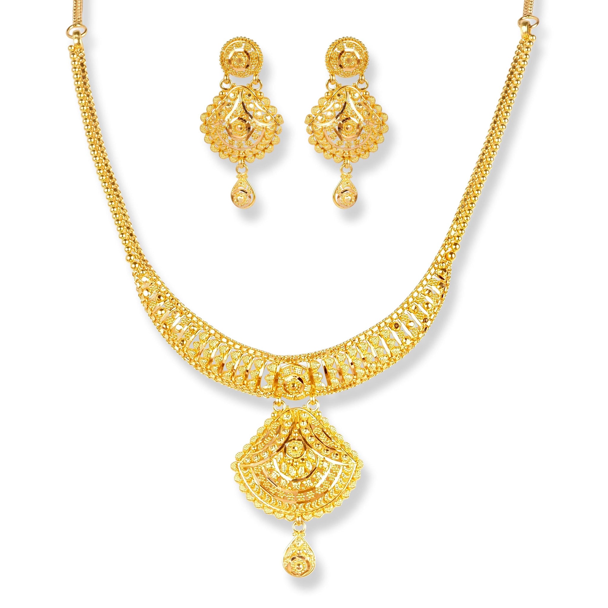 22ct Gold Filigree work Design Set with Beaded Drops N-7928