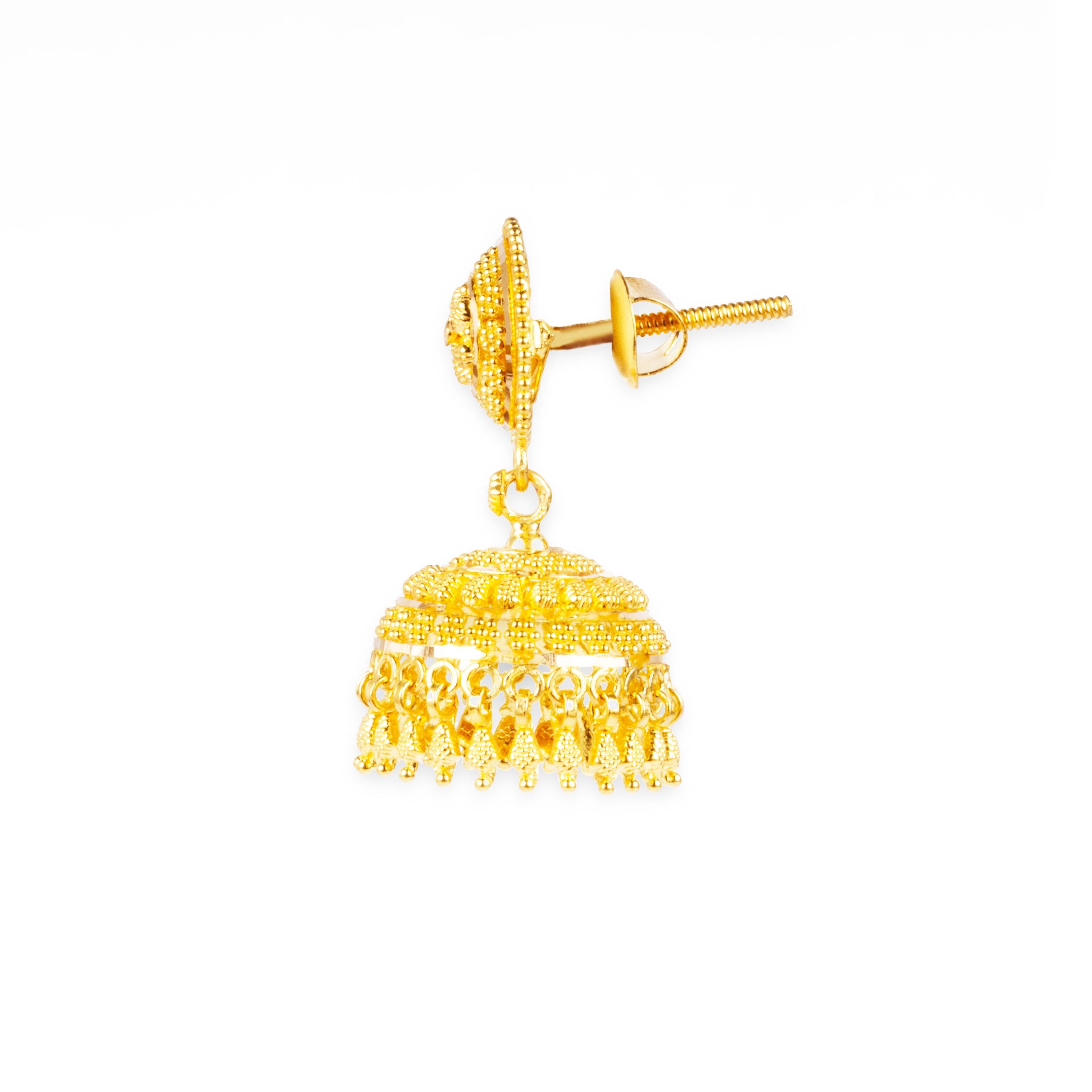 22ct Gold Jhoomka style Earrings with Filigree Work Design E-7929 - Minar Jewellers