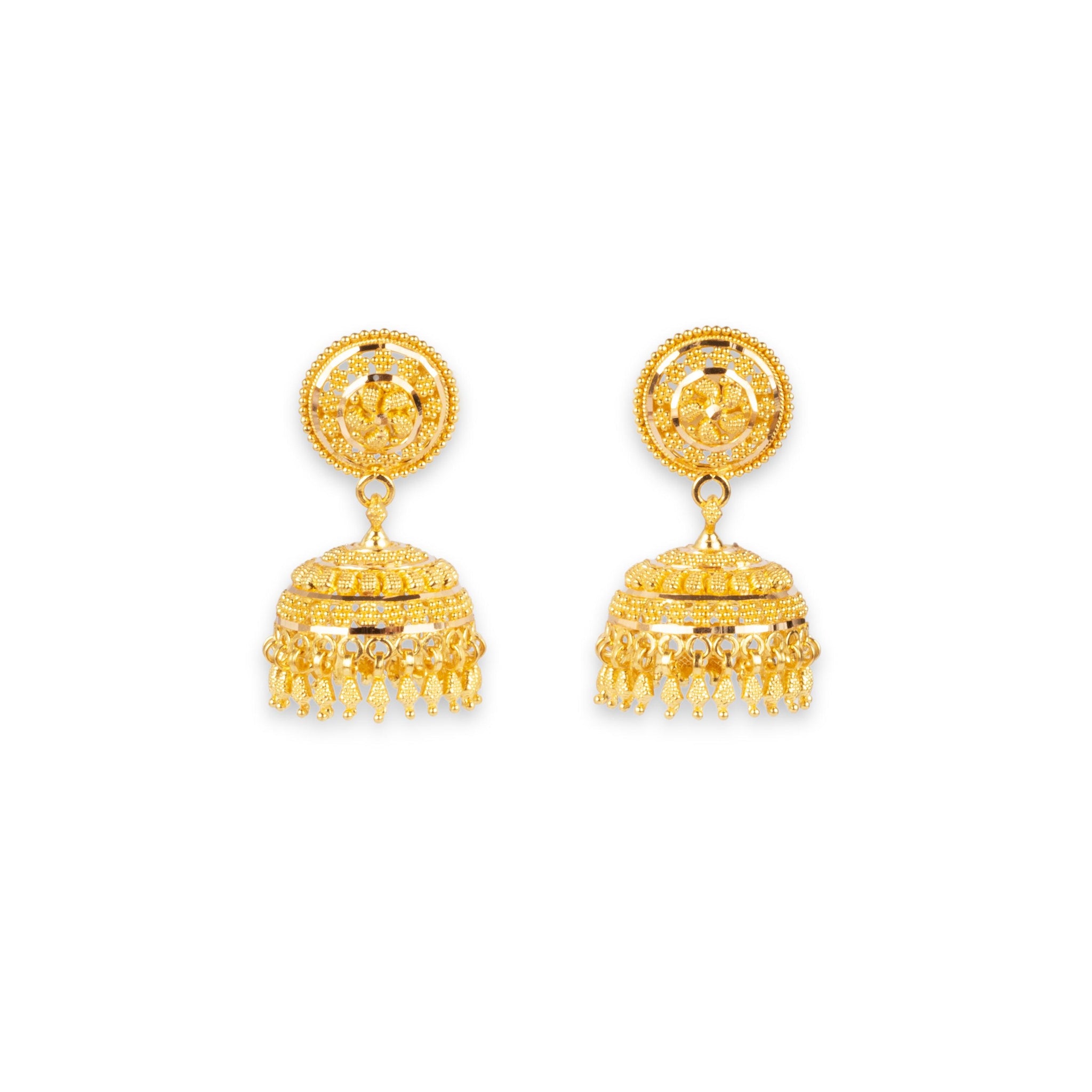 22ct Gold Jhoomka style Earrings with Filigree Work Design E-7929