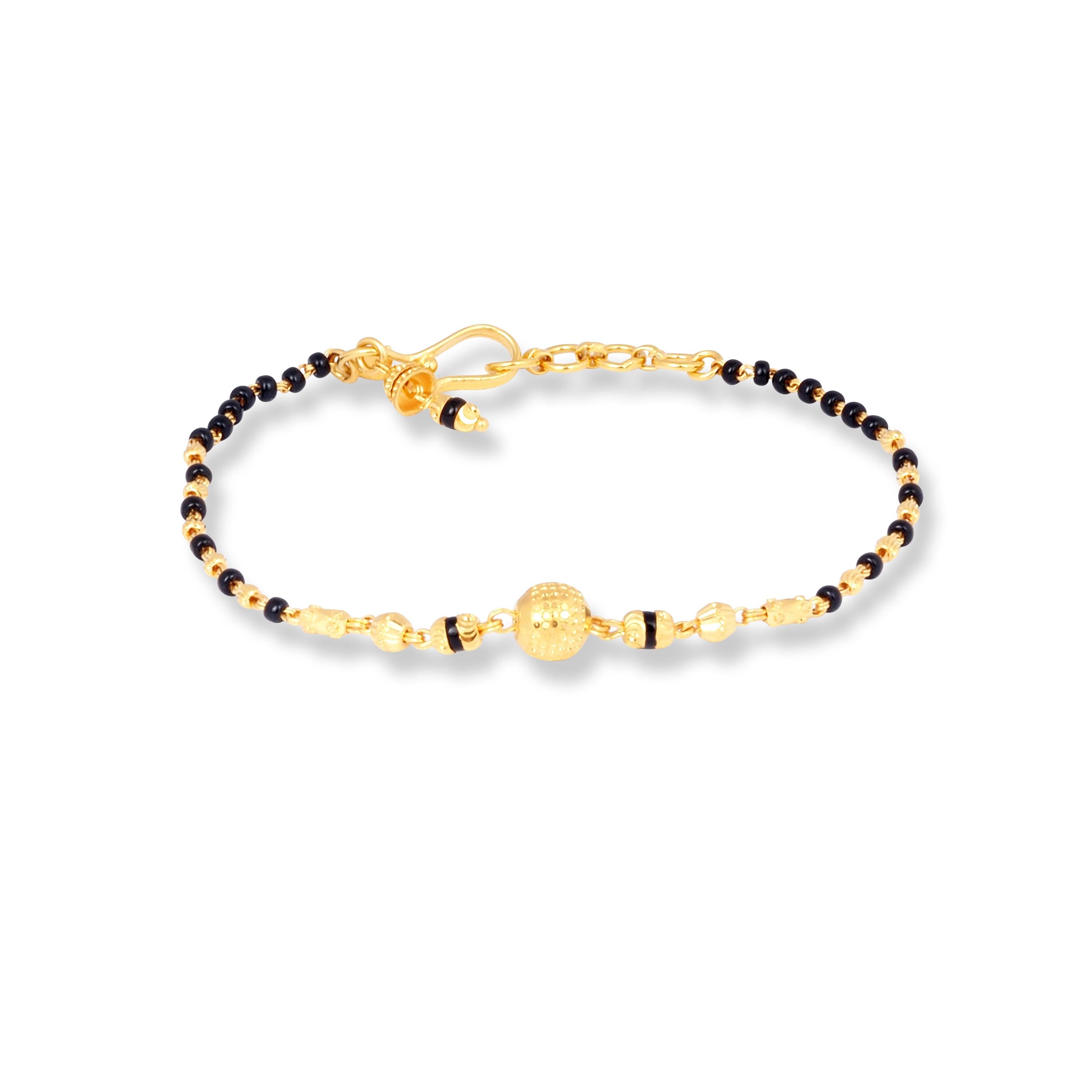 22ct Gold Ladies Bracelet with Hematite & Diamond Cutting Bead Design with U Hook Clasp (4.0g) LBR-7142 - Minar Jewellers