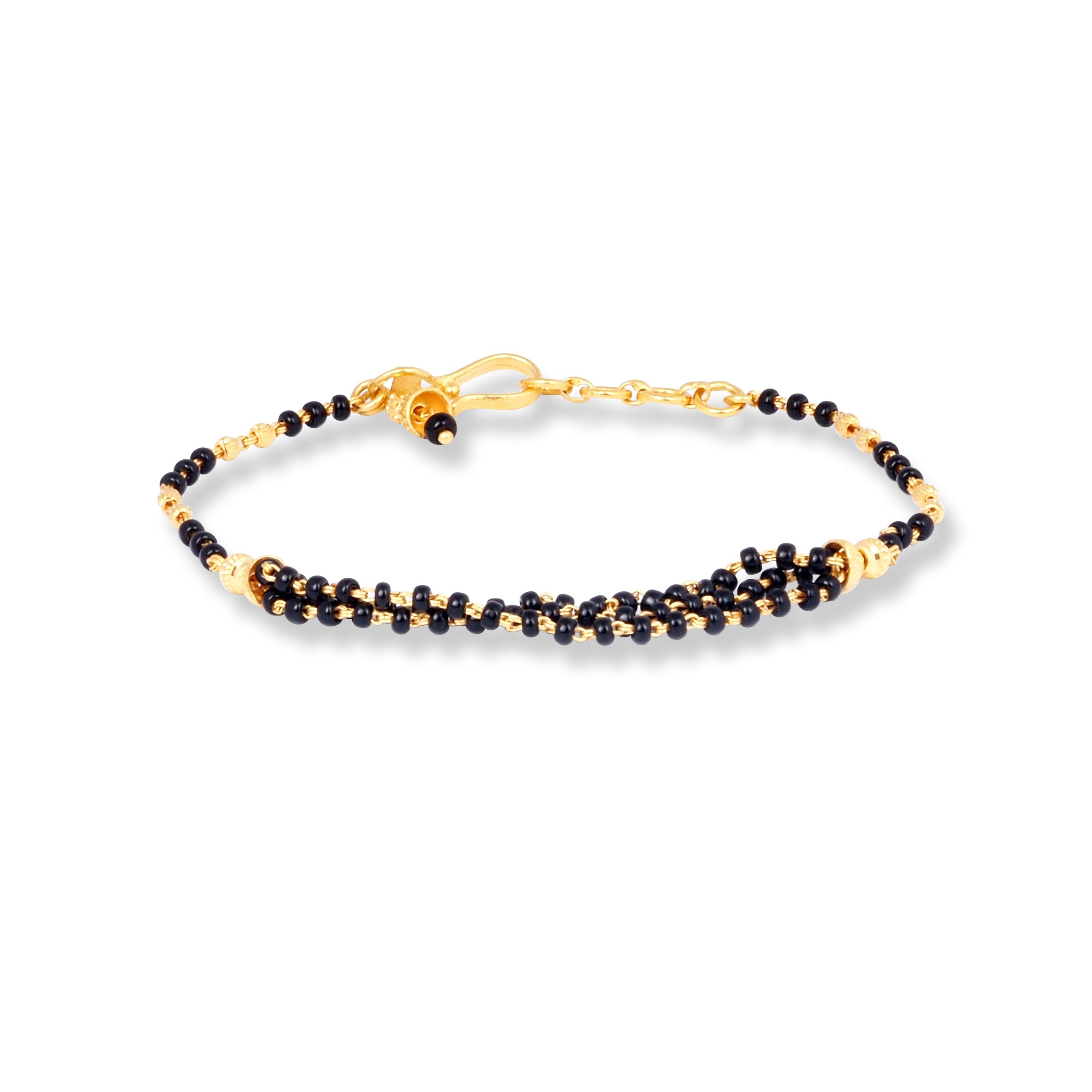 22ct Gold Ladies Bracelet with Hematite & Diamond Cutting Bead Design with U Hook Clasp (4.2g) LBR-7144 - Minar Jewellers