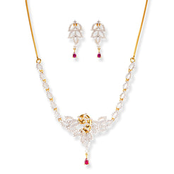 22ct Gold Necklace set with Swarovski Zirconia's and Red Stones - NS14058 - Minar Jewellers
