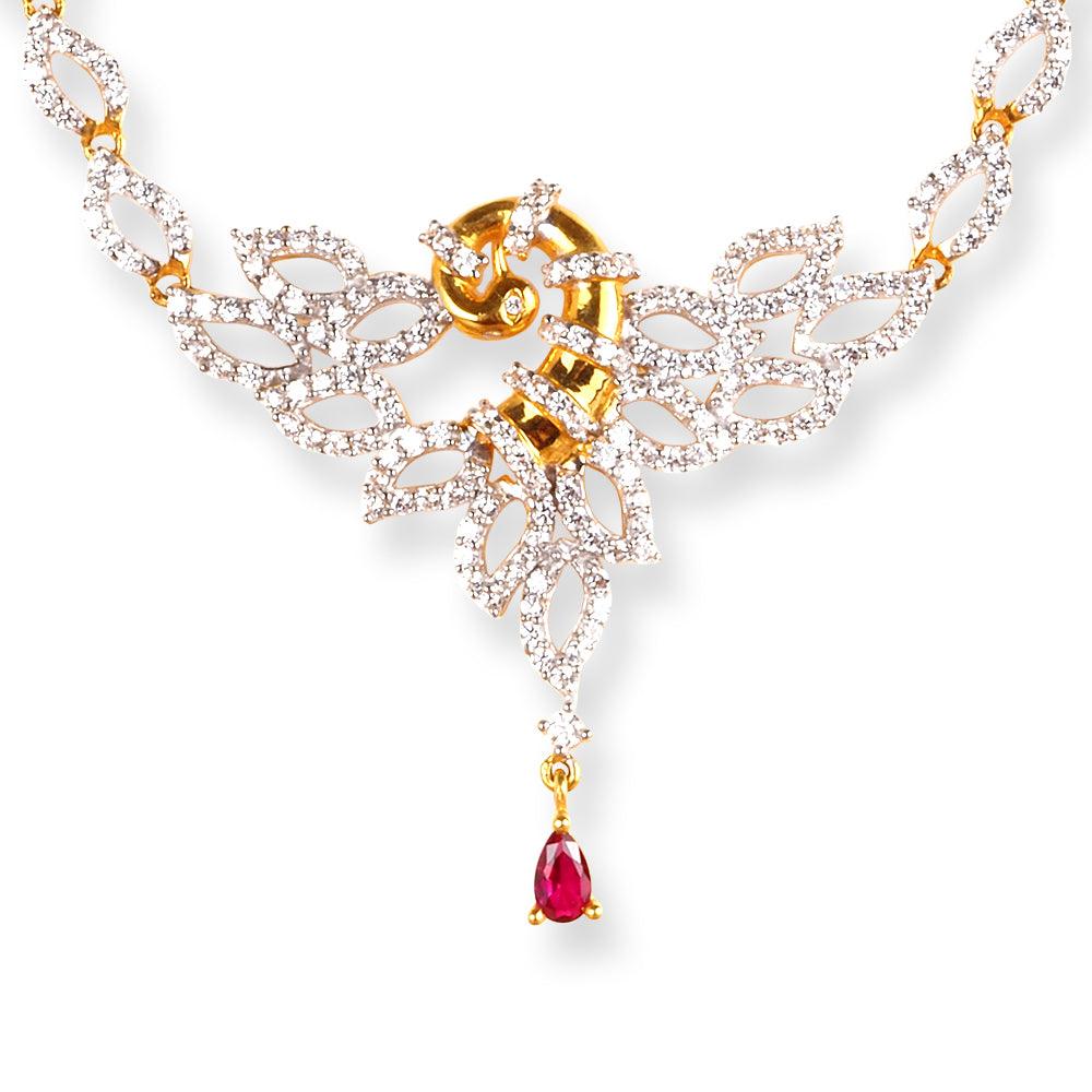 22ct Gold Necklace set with Swarovski Zirconia's and Red Stones - NS14058 - Minar Jewellers
