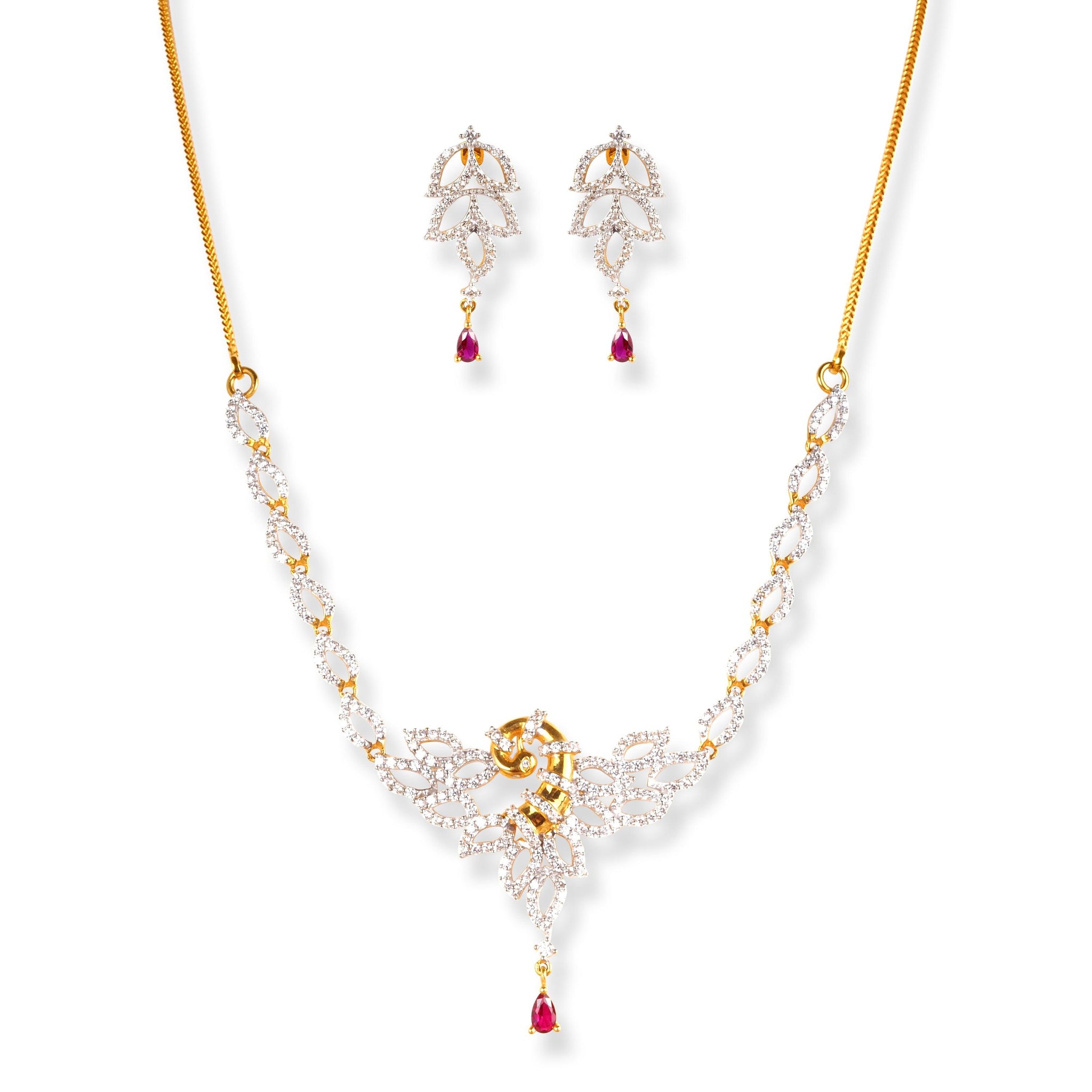 22ct Gold Necklace set with Swarovski Zirconia's and Red Stones - NS14058