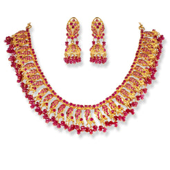 22ct Gold Necklace with synthetic Red stones N-3678 - Minar Jewellers